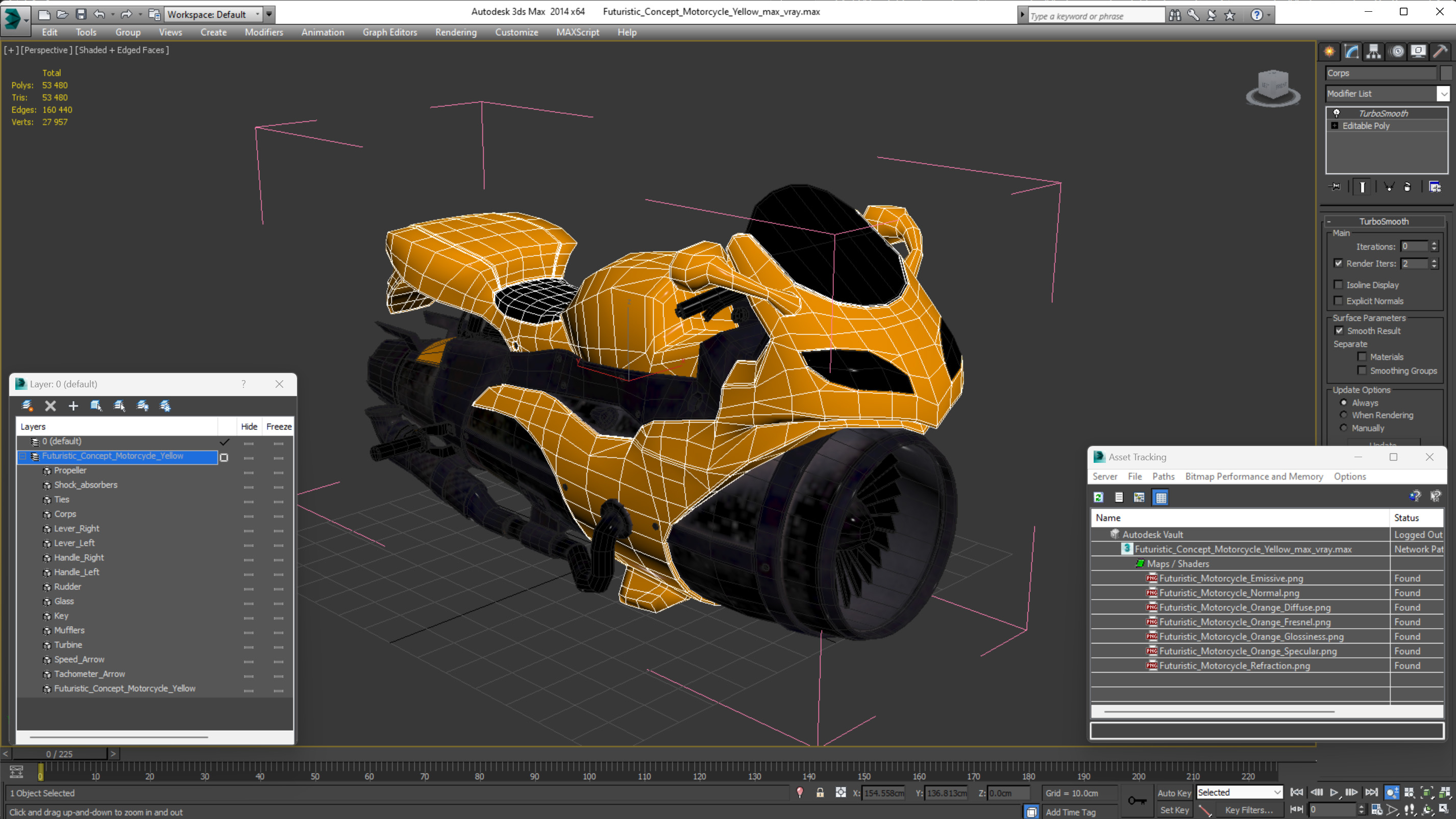 3D Futuristic Concept Motorcycle Yellow