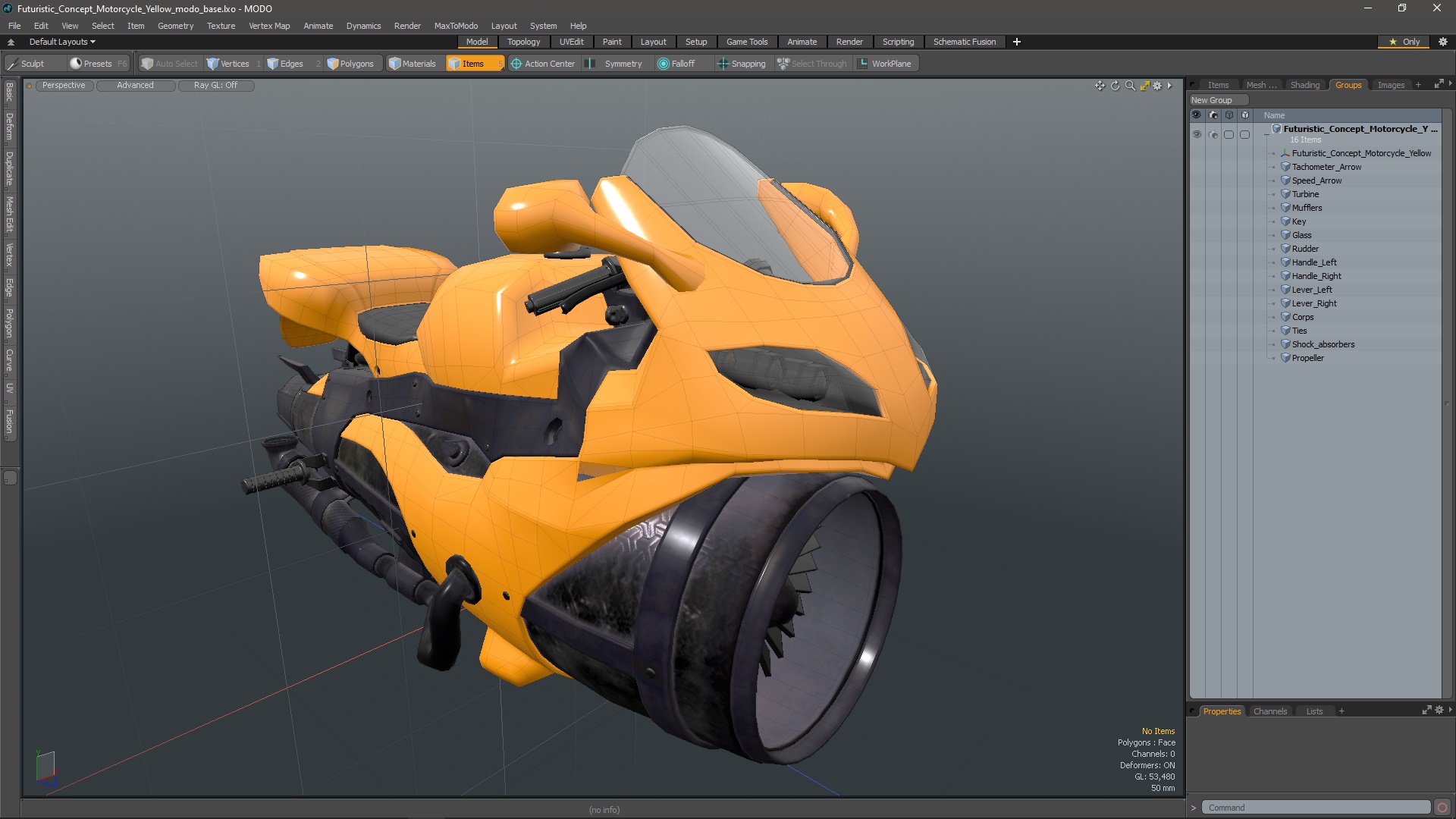 3D Futuristic Concept Motorcycle Yellow