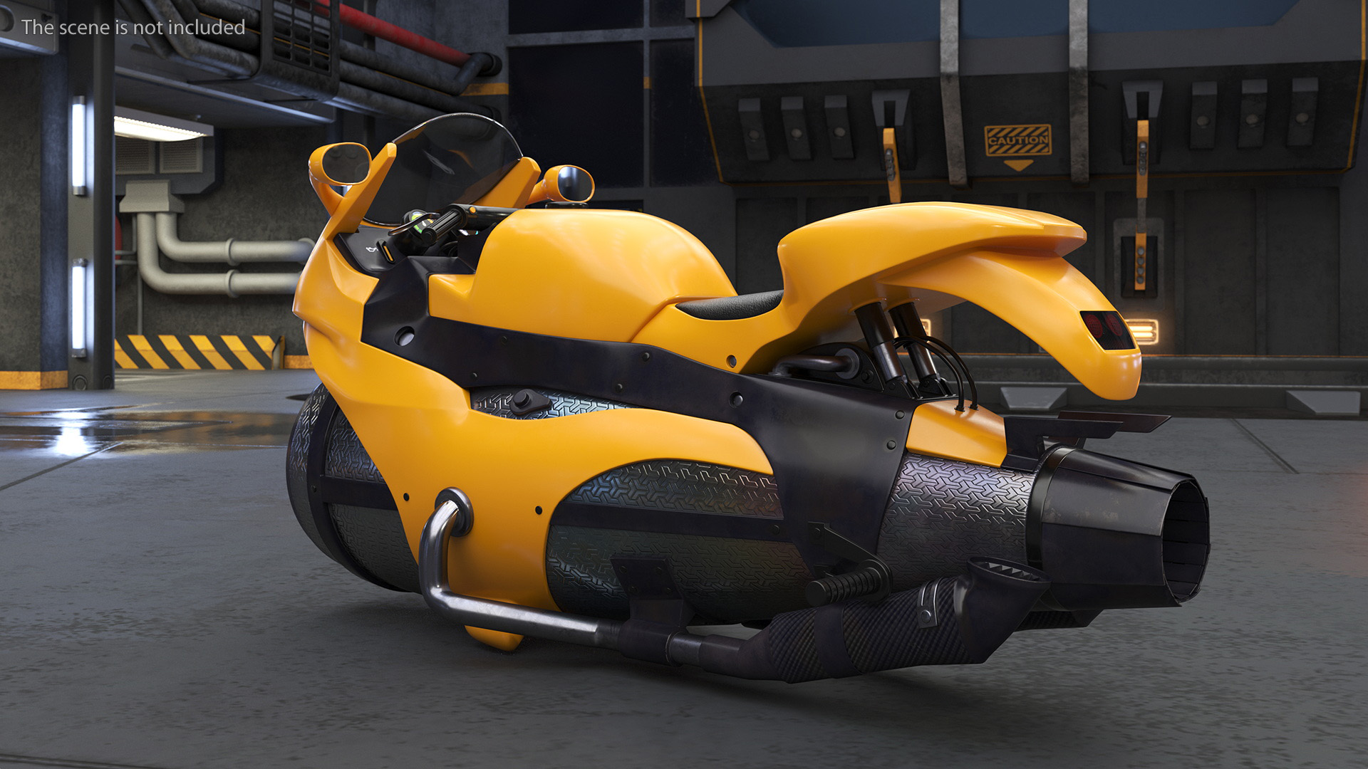 3D Futuristic Concept Motorcycle Yellow