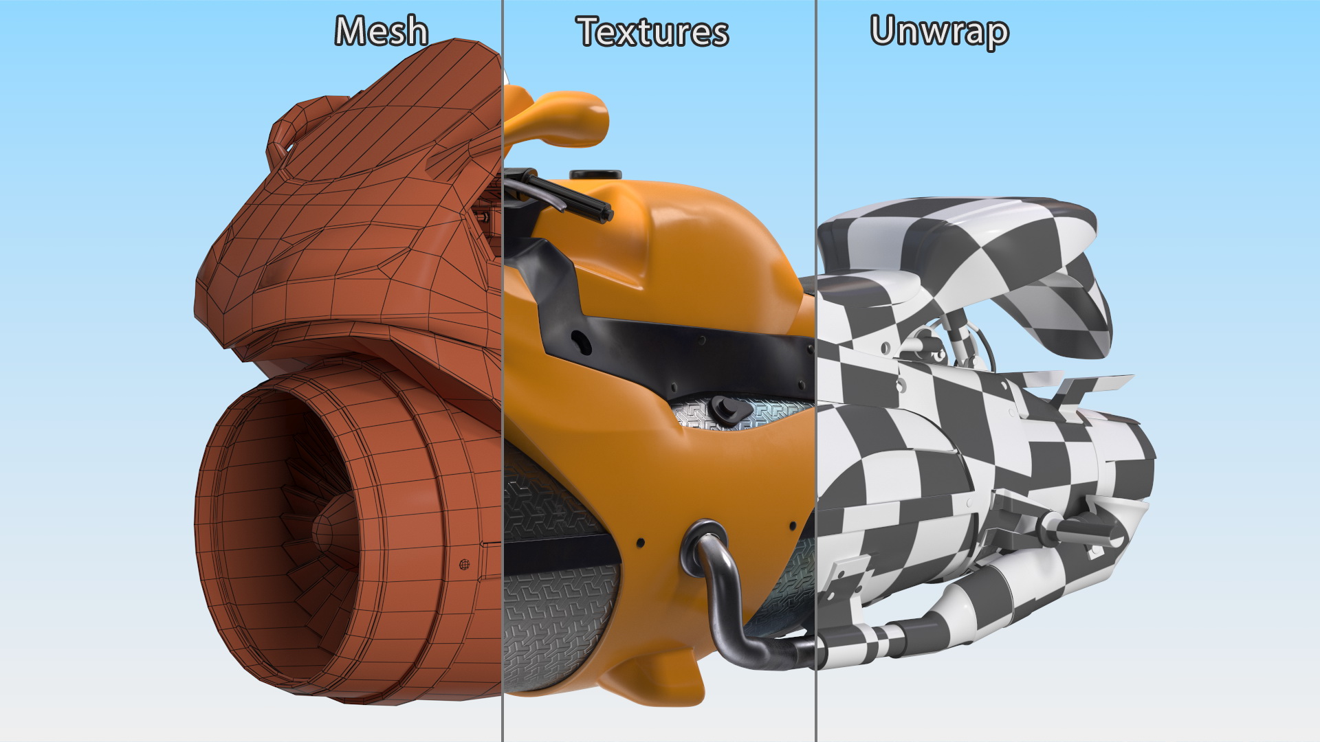 3D Futuristic Concept Motorcycle Yellow