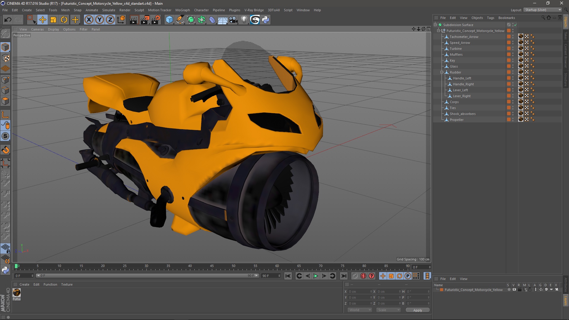 3D Futuristic Concept Motorcycle Yellow