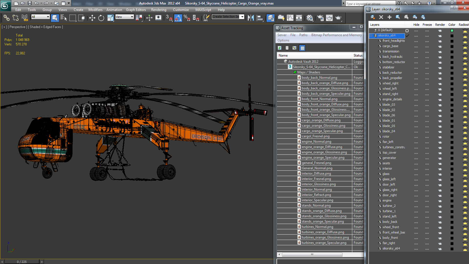 3D Sikorsky S-64 Skycrane Helicopter Cargo Orange