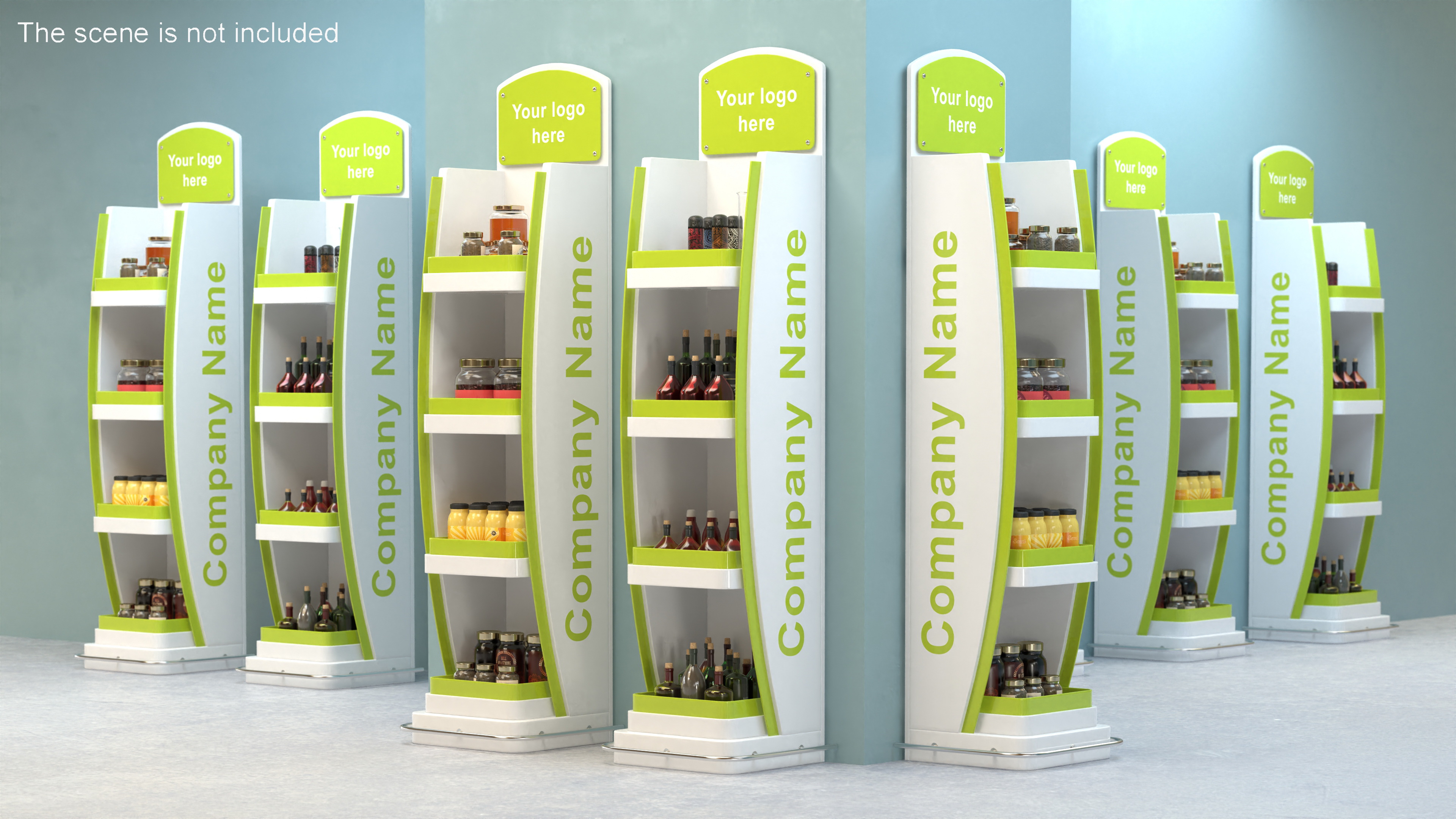 3D Retail Floor Standing Display White Green Mockup model