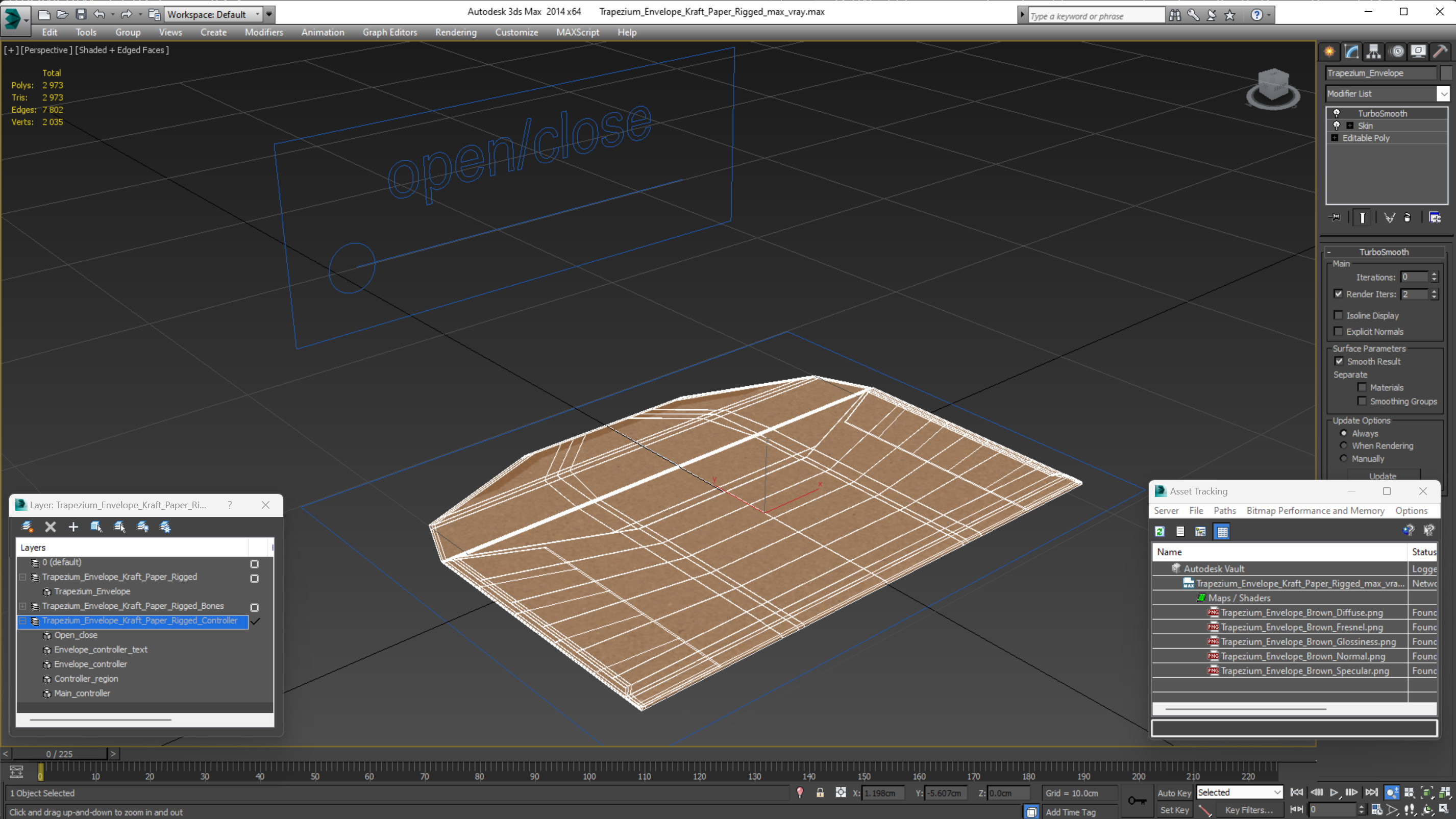 Trapezium Envelope Kraft Paper Rigged 3D