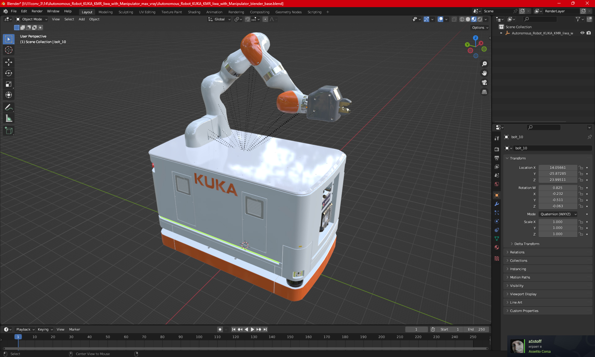 Autonomous Robot KUKA KMR Iiwa with Manipulator 3D