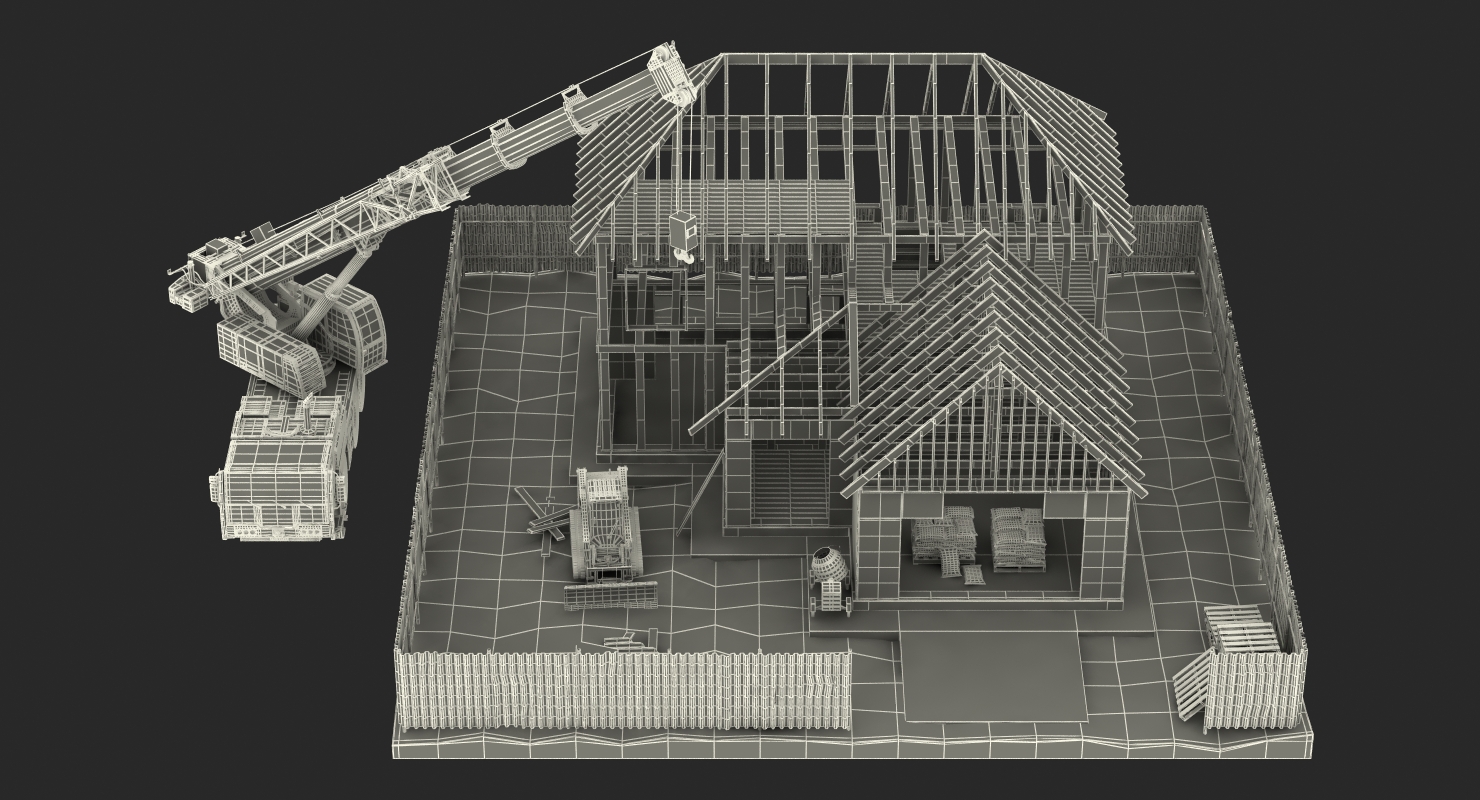 3D Private House Construction 2 with Equipment model