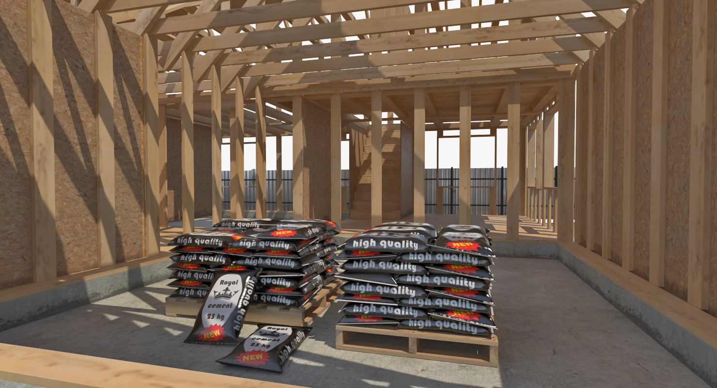 3D Private House Construction 2 with Equipment model