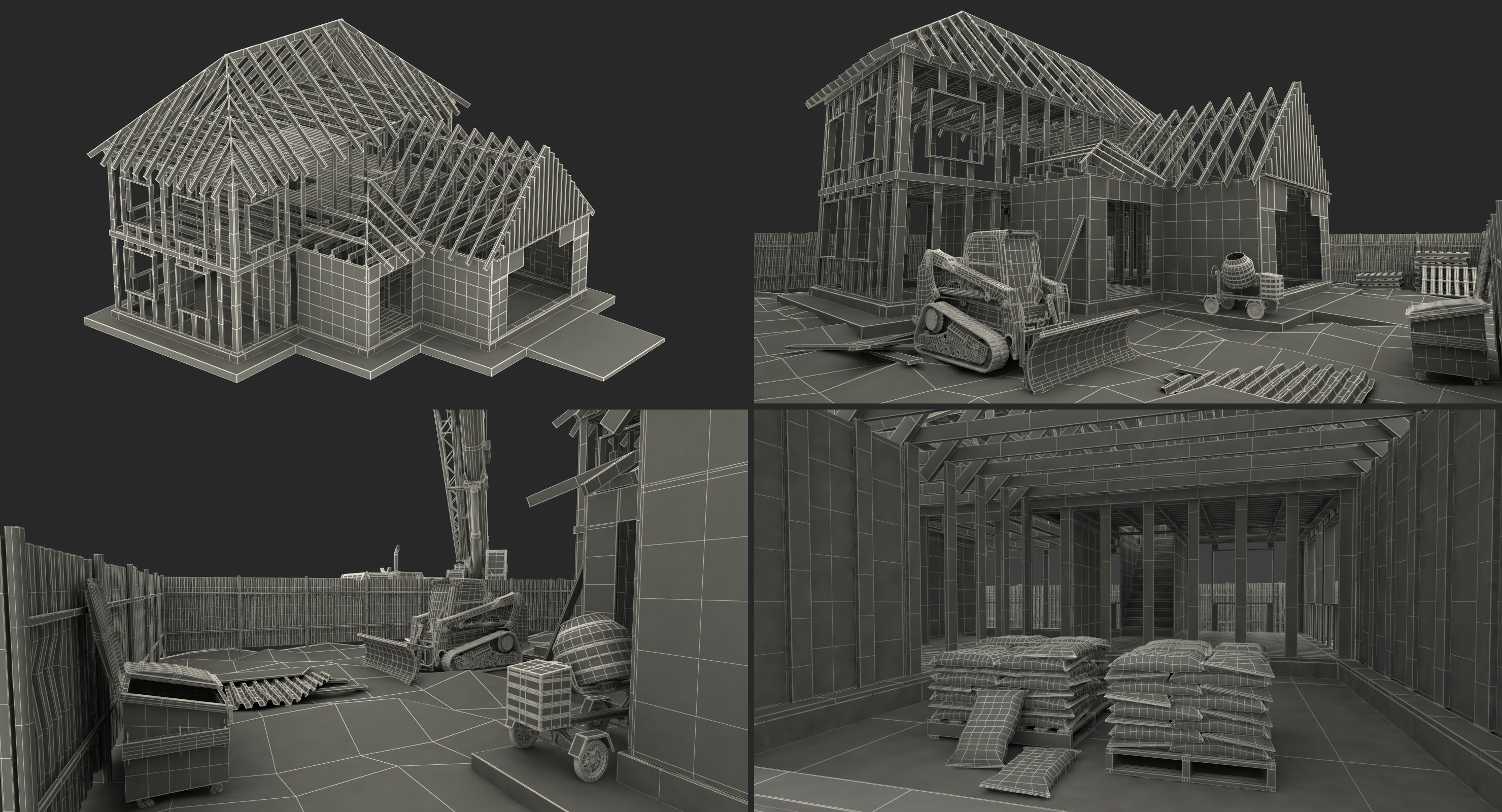 3D Private House Construction 2 with Equipment model