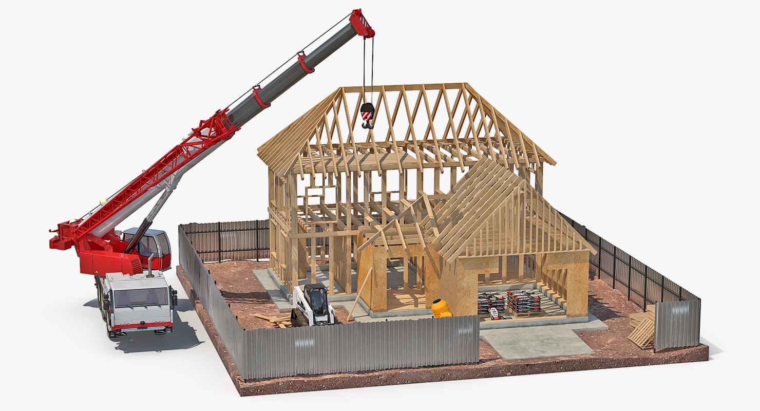 3D Private House Construction 2 with Equipment model