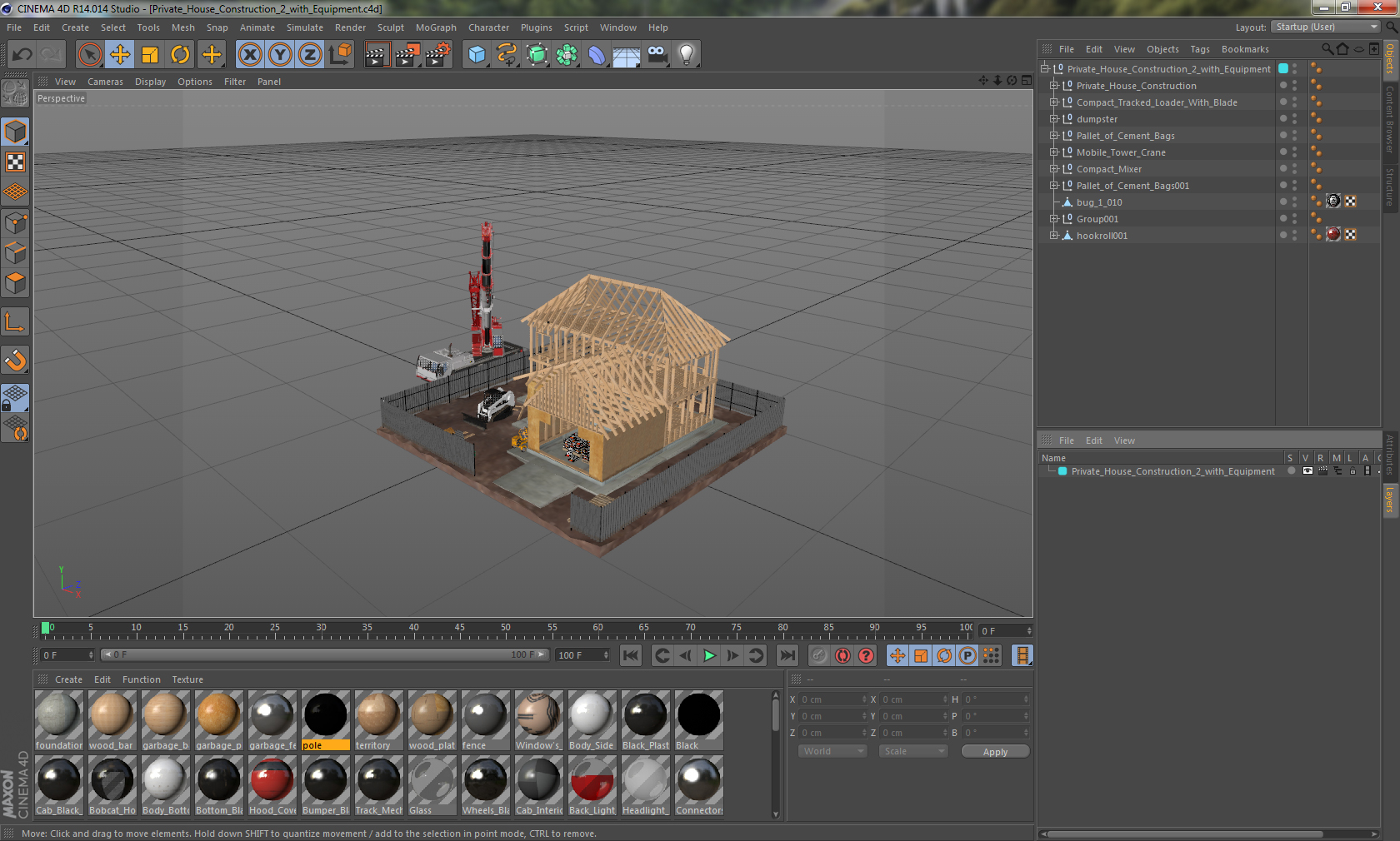 3D Private House Construction 2 with Equipment model