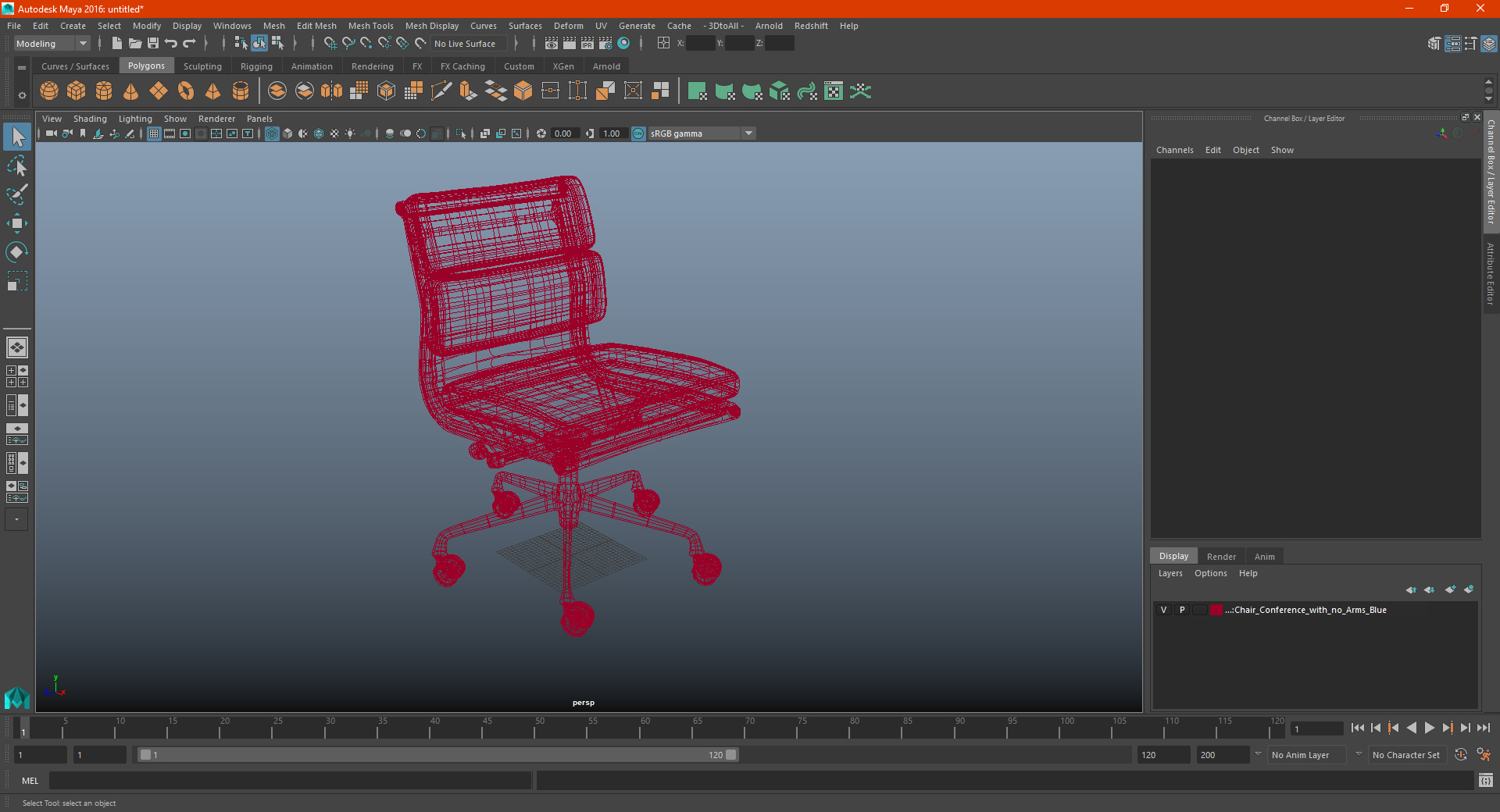 Chair Conference with no Arms Blue 3D model