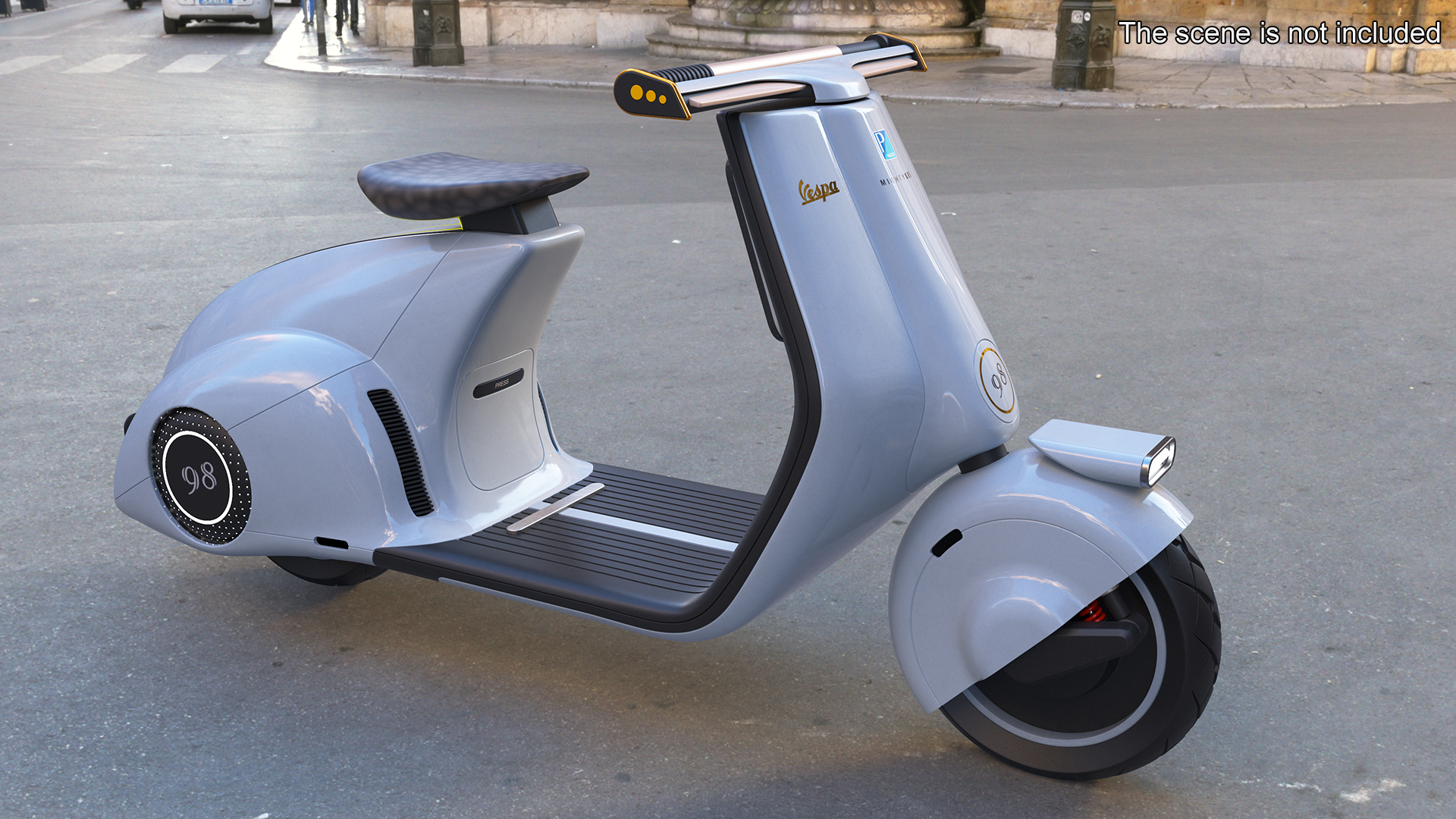 Blue Electric Scooter Vespa 98 Lights On Rigged 3D
