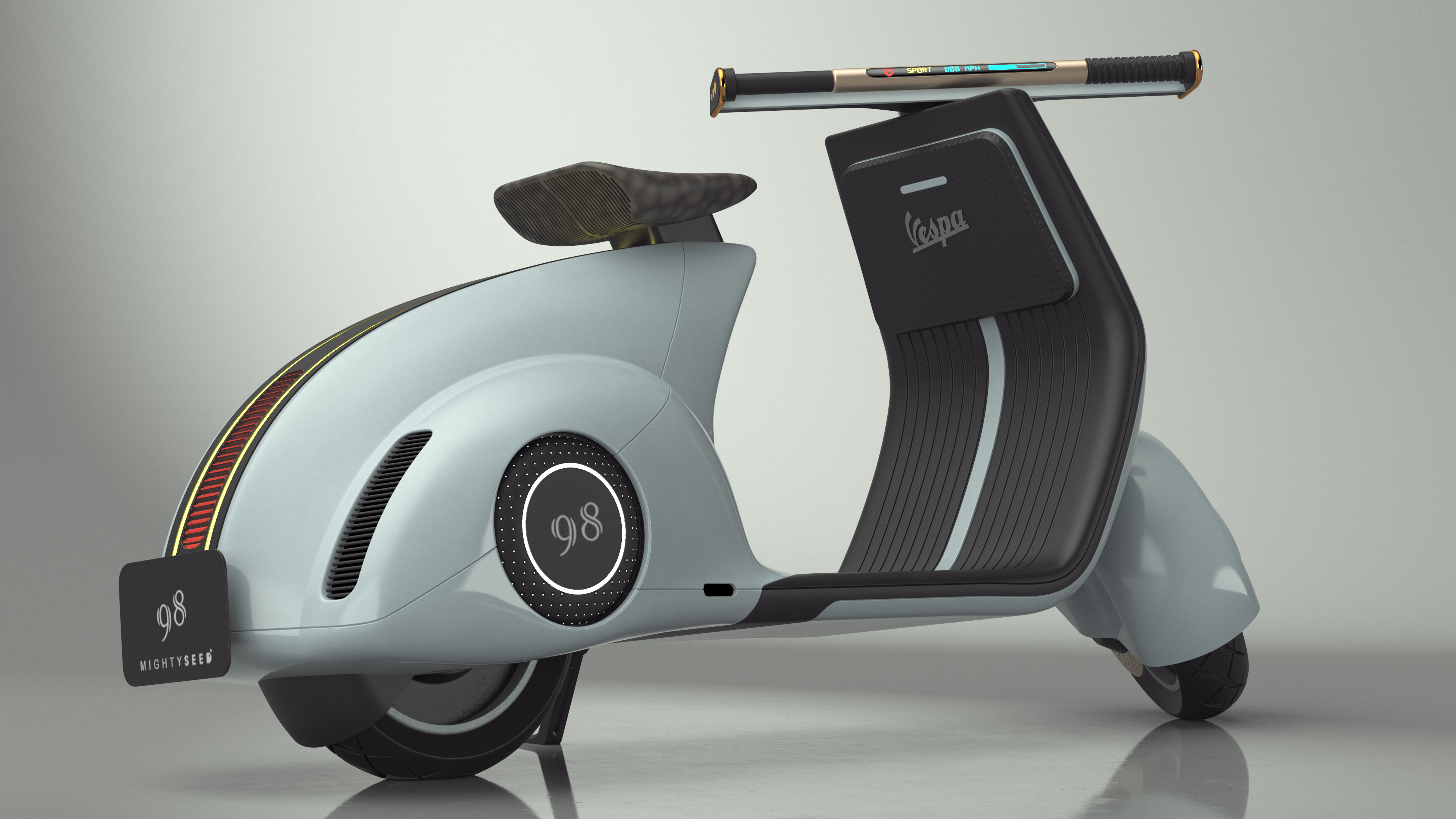Blue Electric Scooter Vespa 98 Lights On Rigged 3D