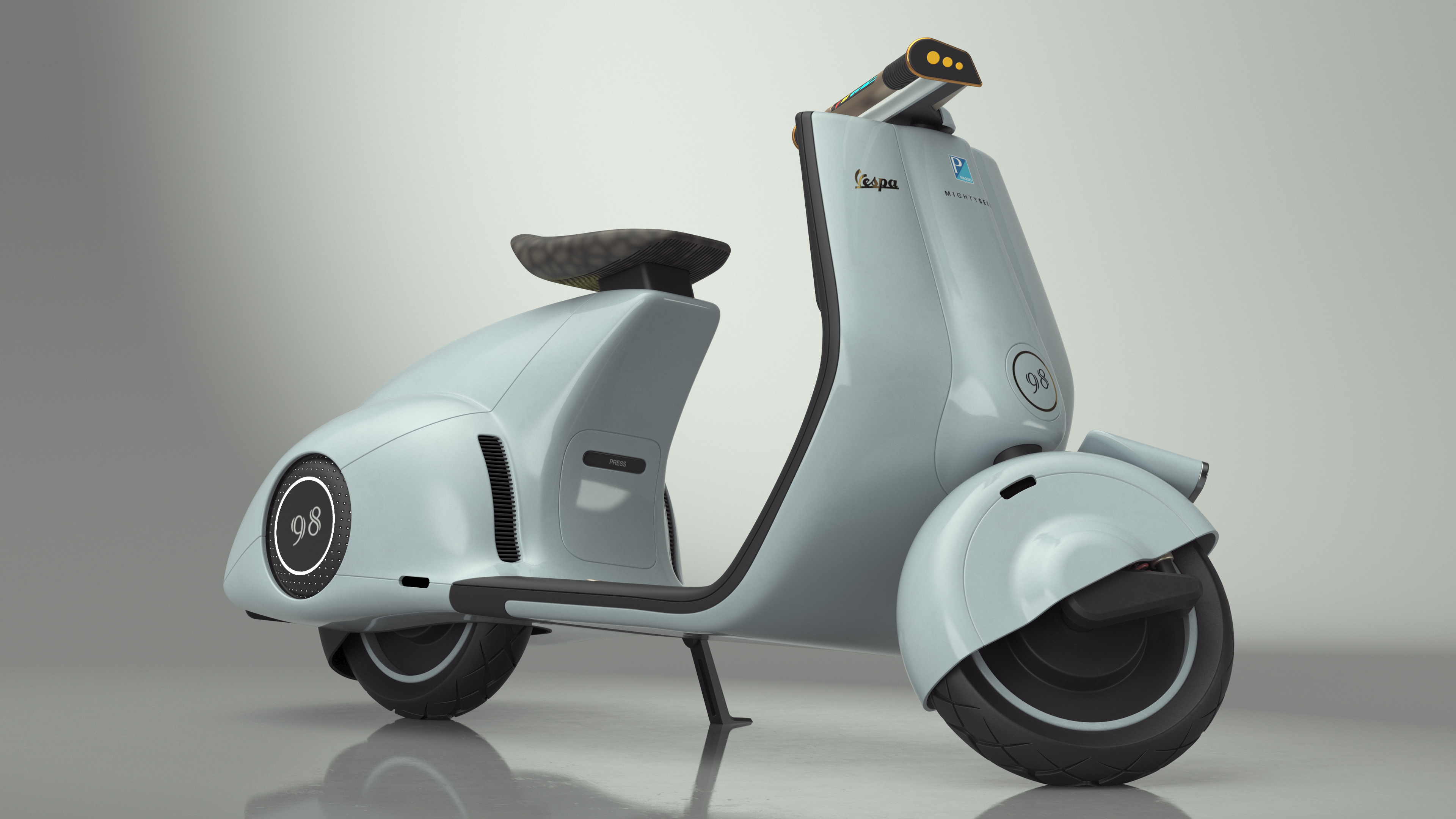 Blue Electric Scooter Vespa 98 Lights On Rigged 3D