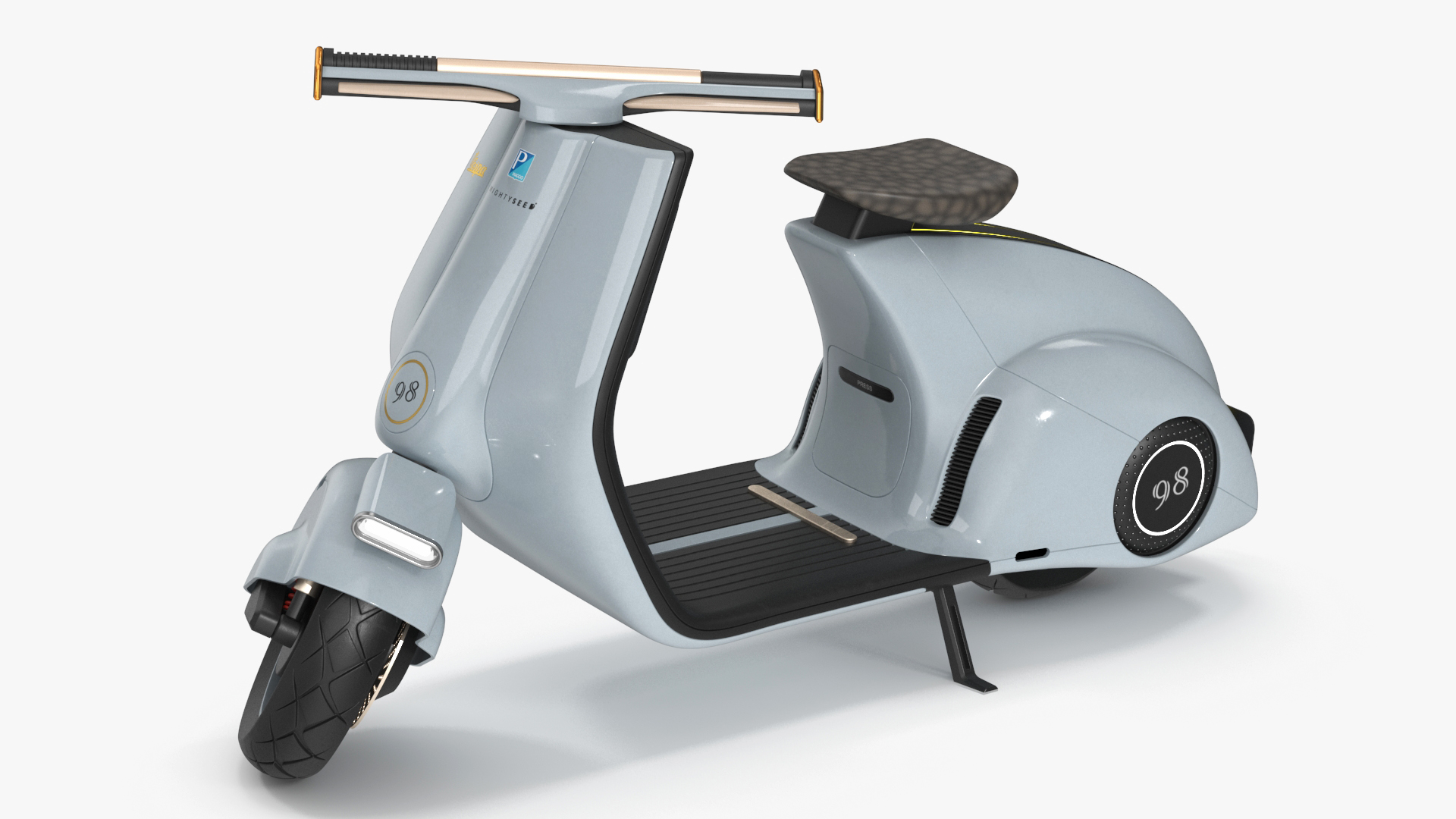 Blue Electric Scooter Vespa 98 Lights On Rigged 3D