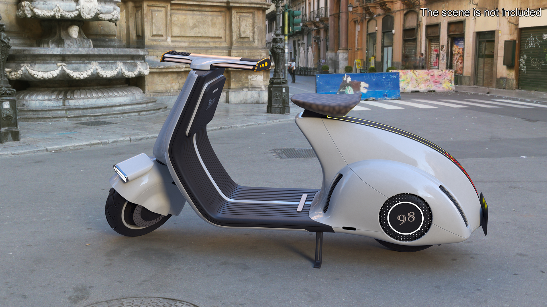 Blue Electric Scooter Vespa 98 Lights On Rigged 3D