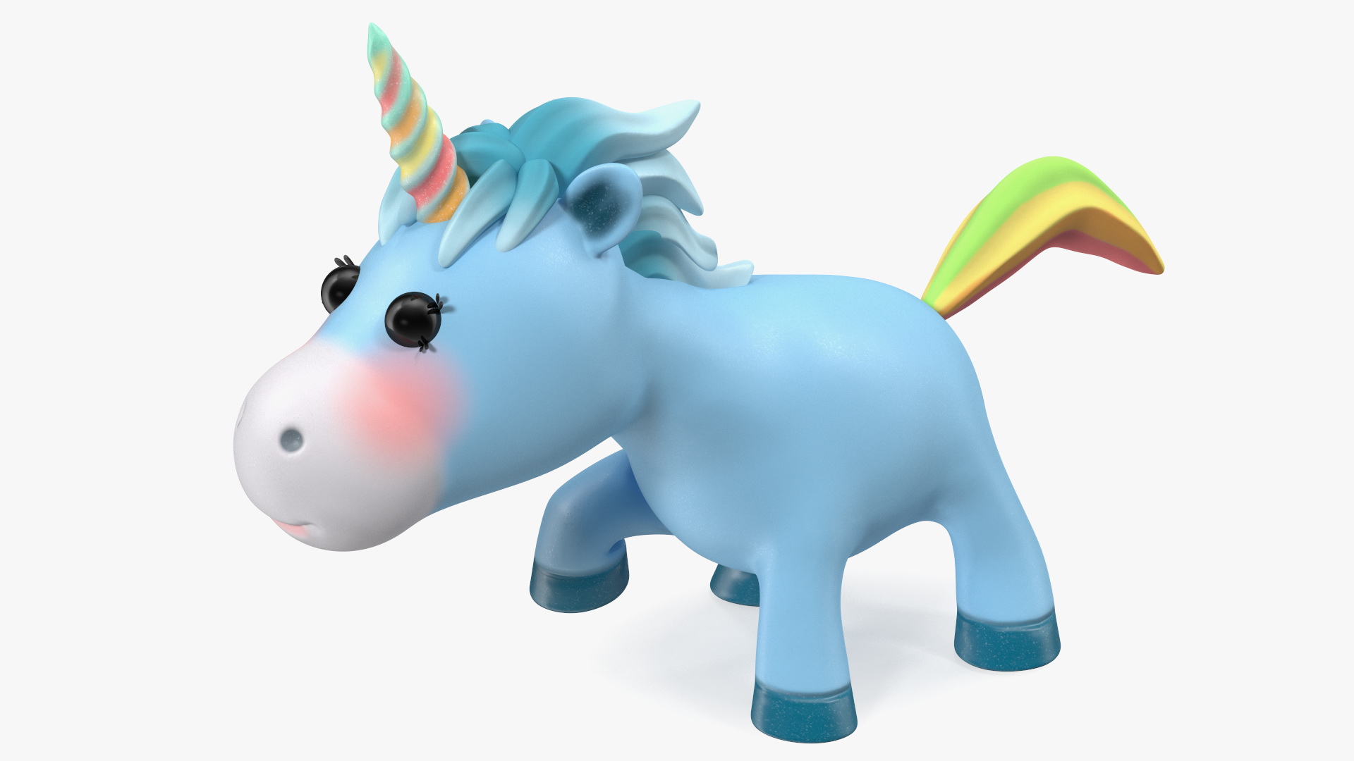 3D Blue Cartoon Unicorn Walking Pose model