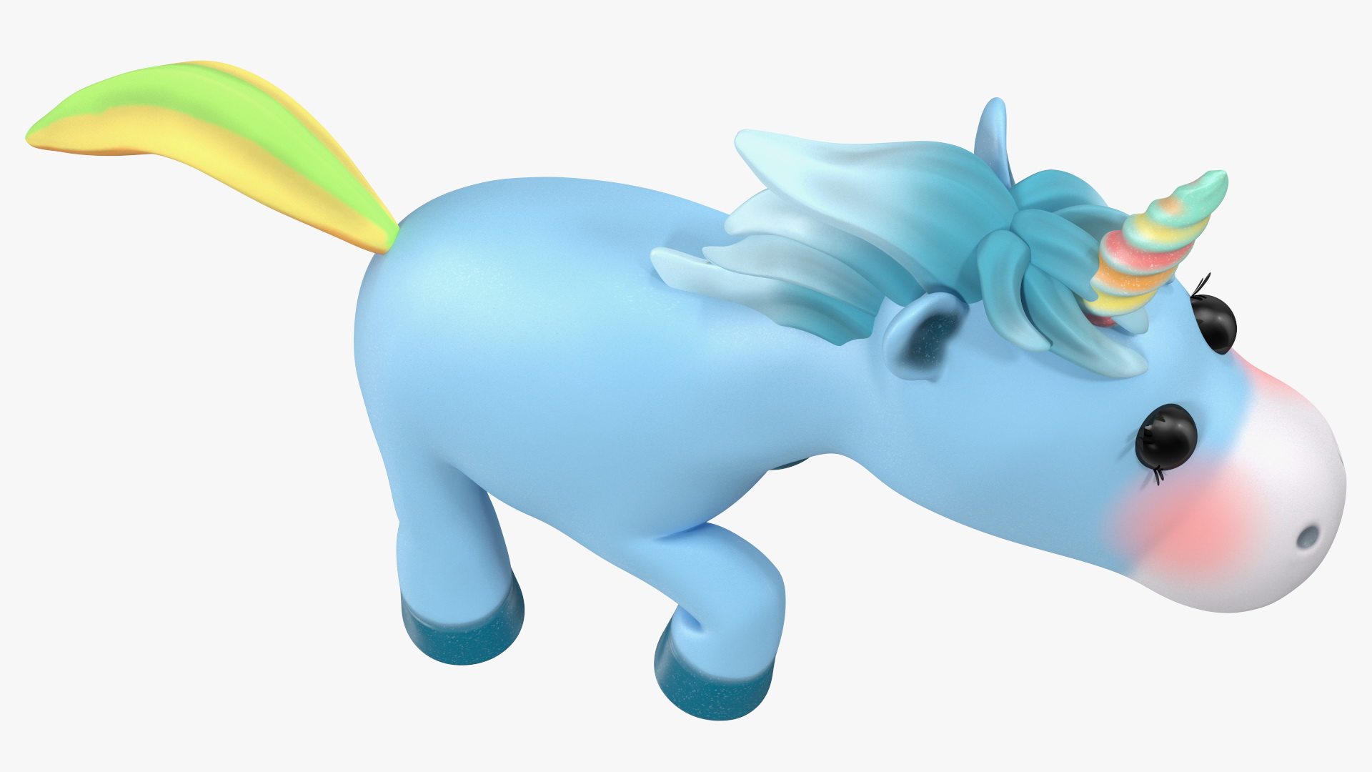 3D Blue Cartoon Unicorn Walking Pose model