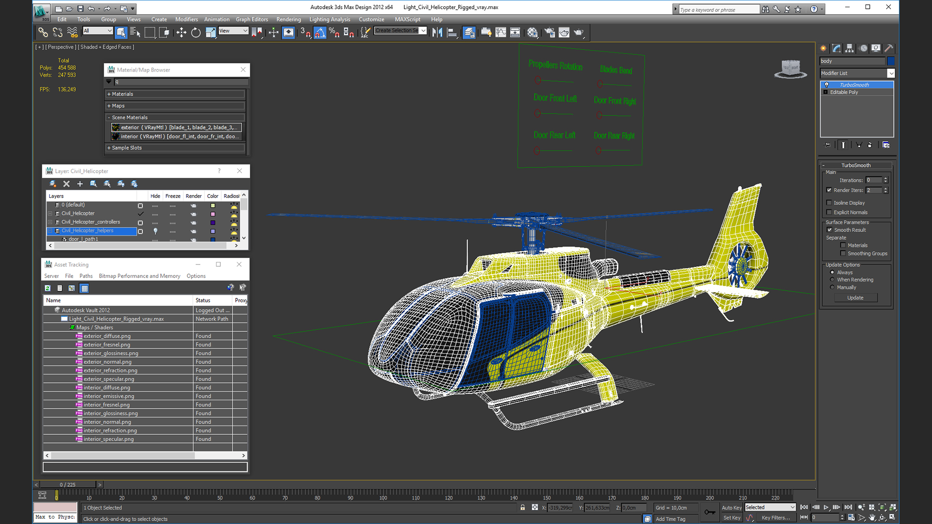 Light Civil Helicopter Rigged 3D model