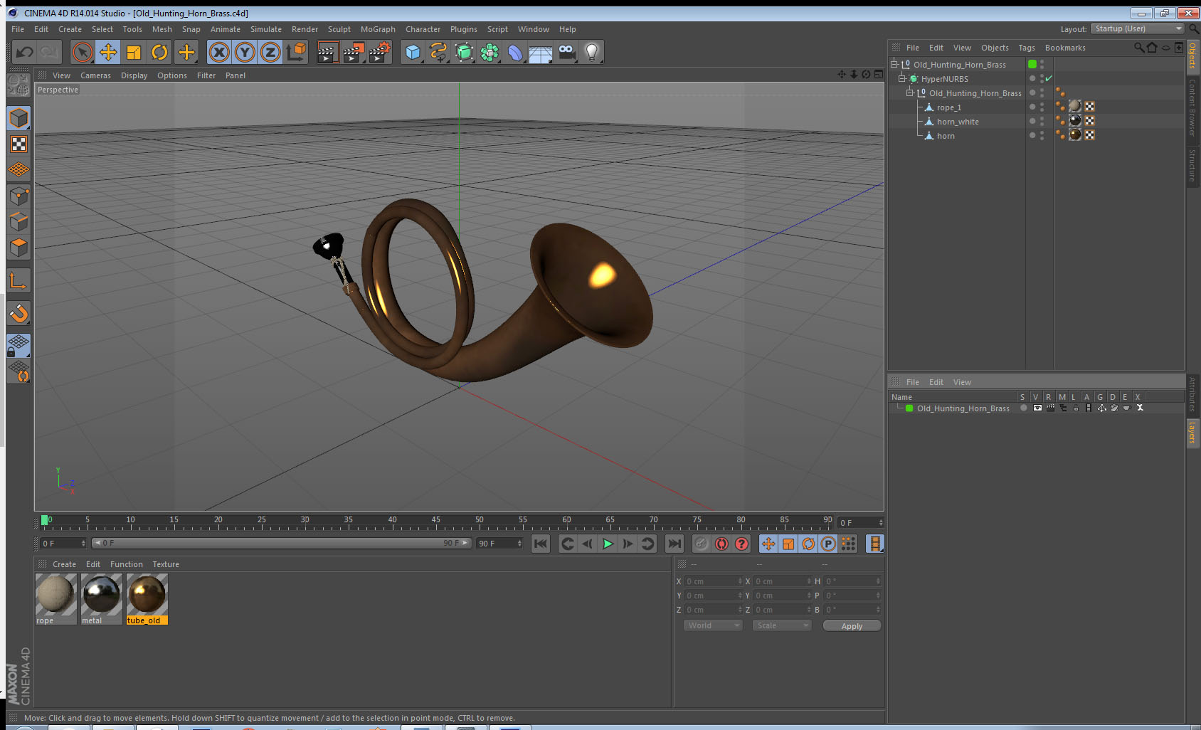 Old Hunting Horn Brass 3D