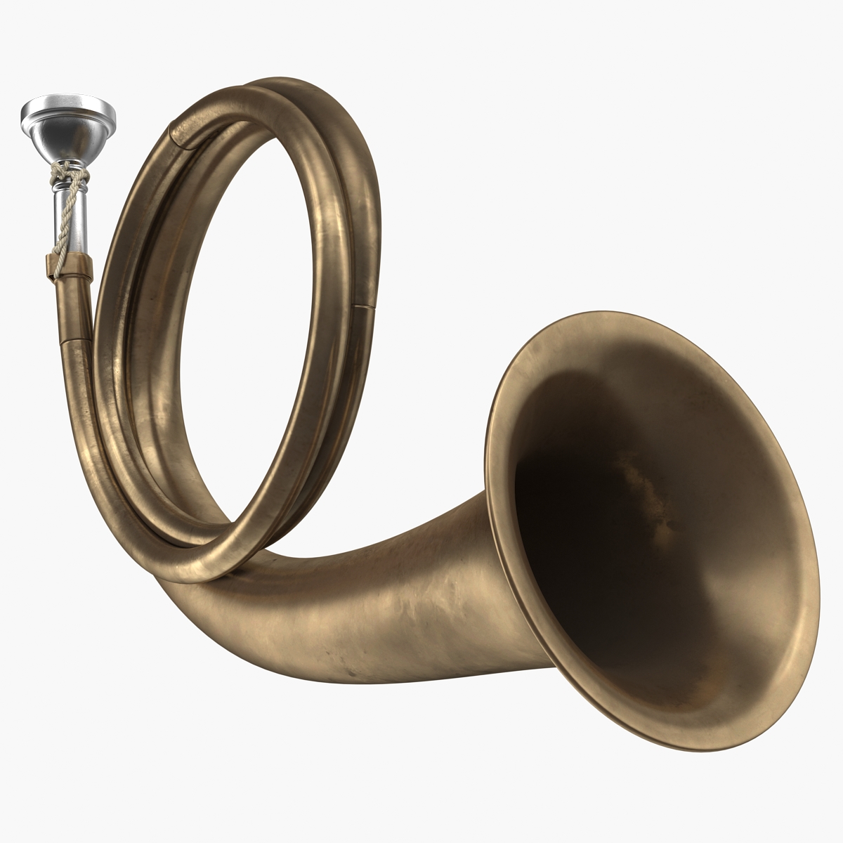 Old Hunting Horn Brass 3D Model, view 4
