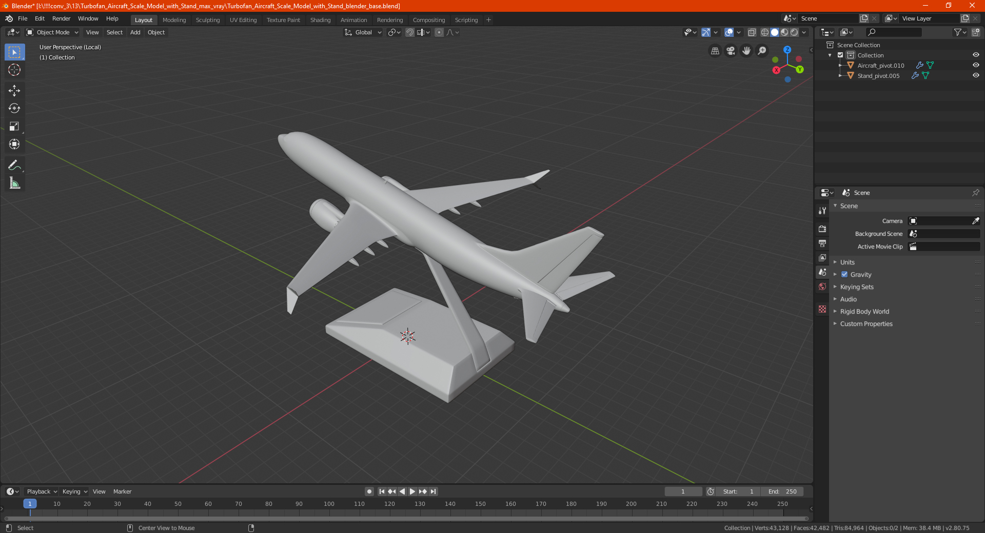 3D model Turbofan Aircraft Scale Model with Stand