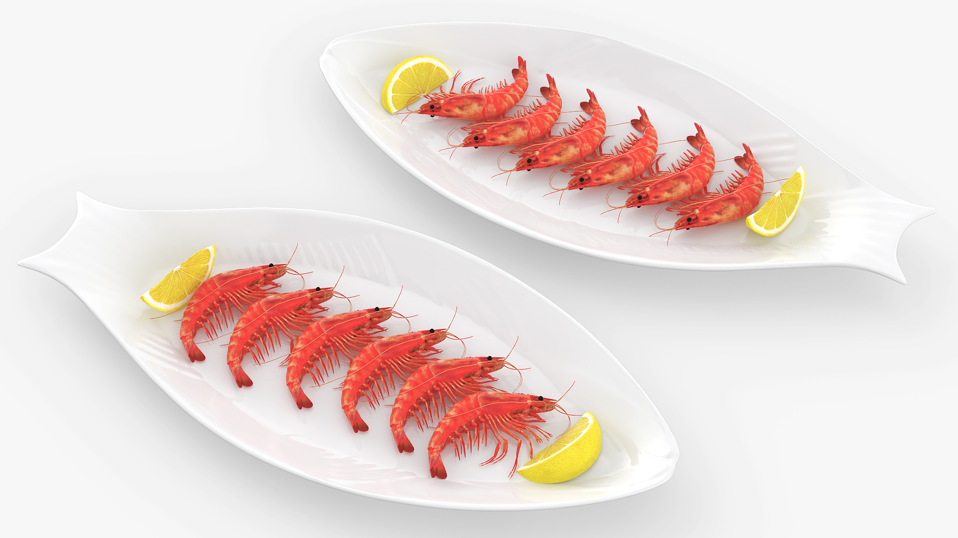 Cooked Shrimp with Lemon Wedges on Plate