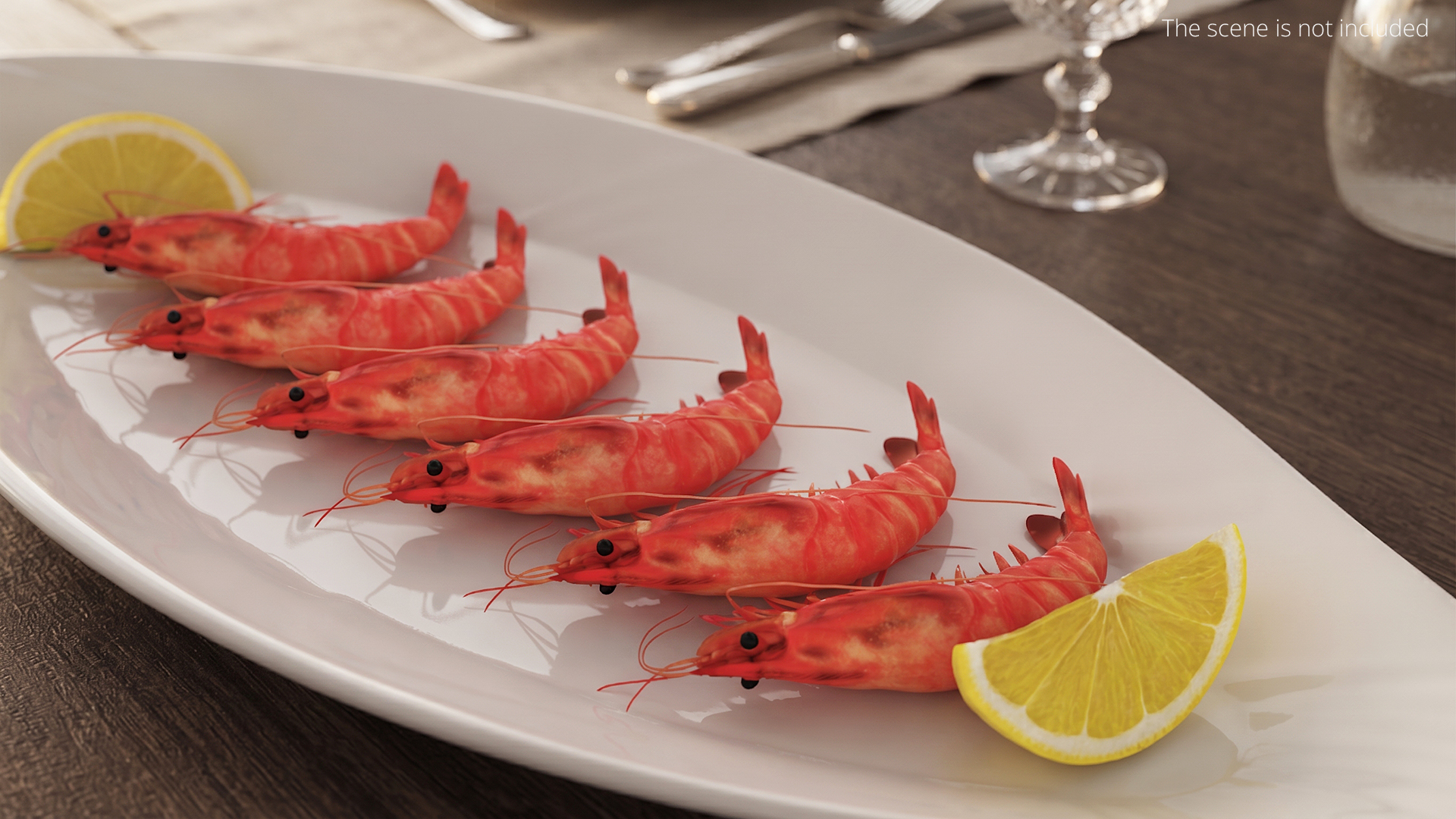 Cooked Shrimp with Lemon Wedges on Plate, view 2