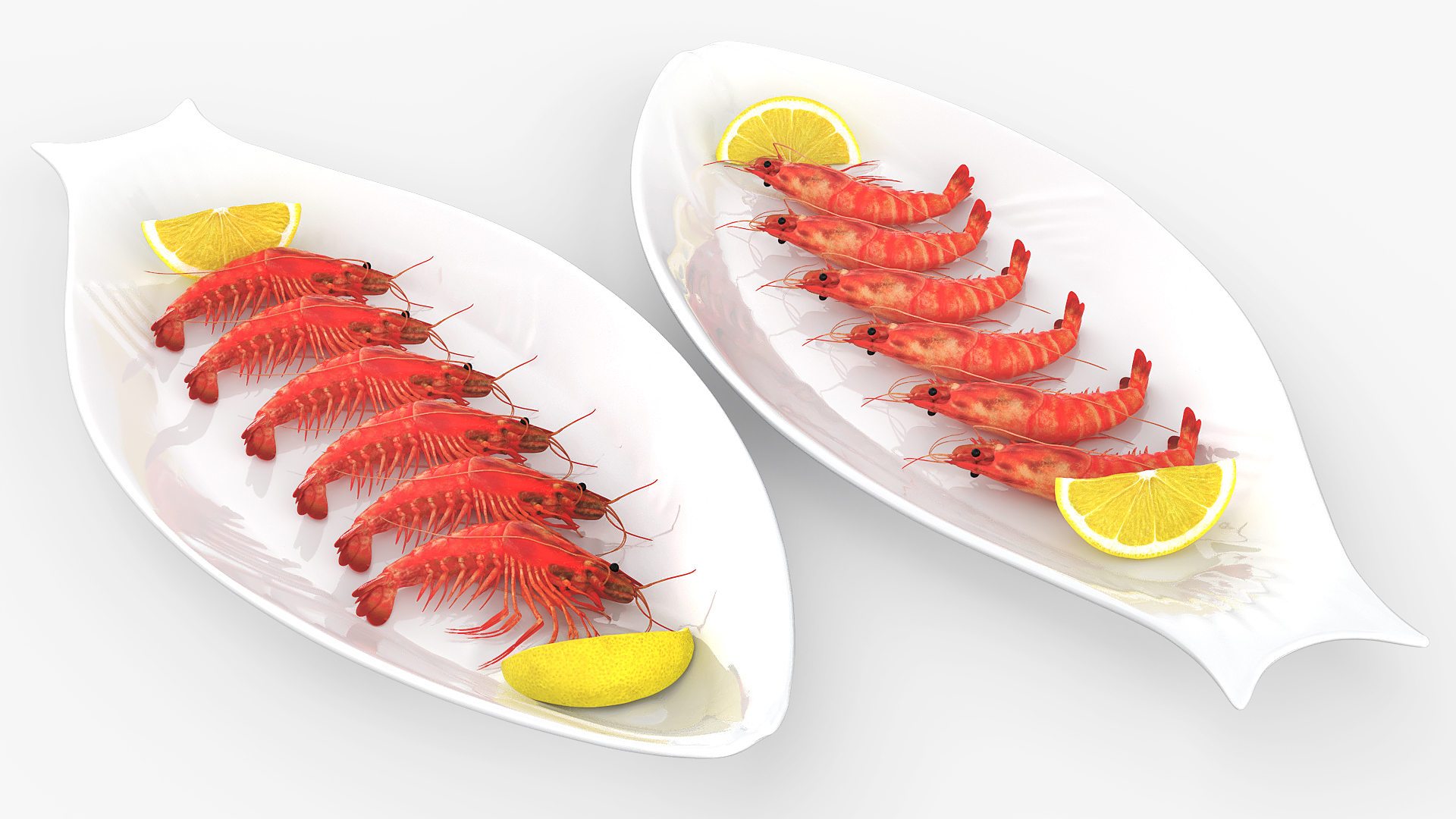 Cooked Shrimp with Lemon Wedges on Plate, view 3