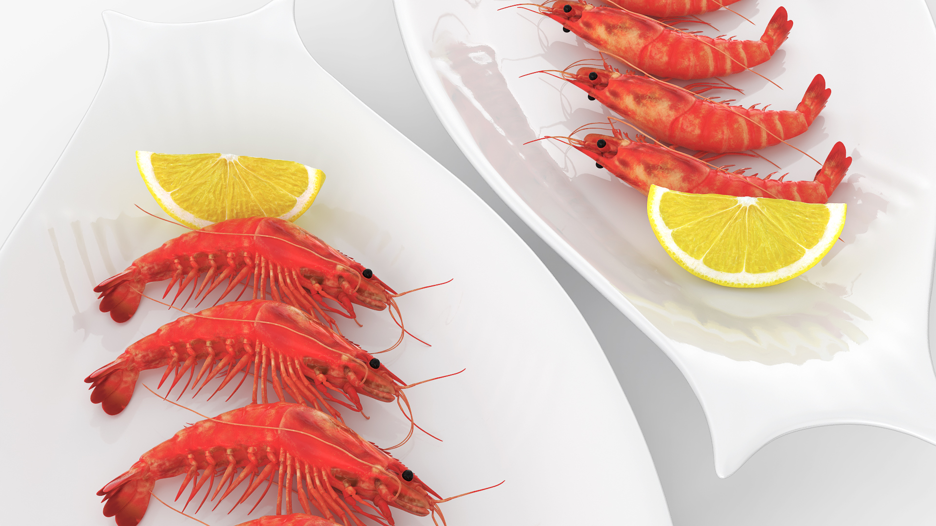 Cooked Shrimp with Lemon Wedges on Plate, view 5