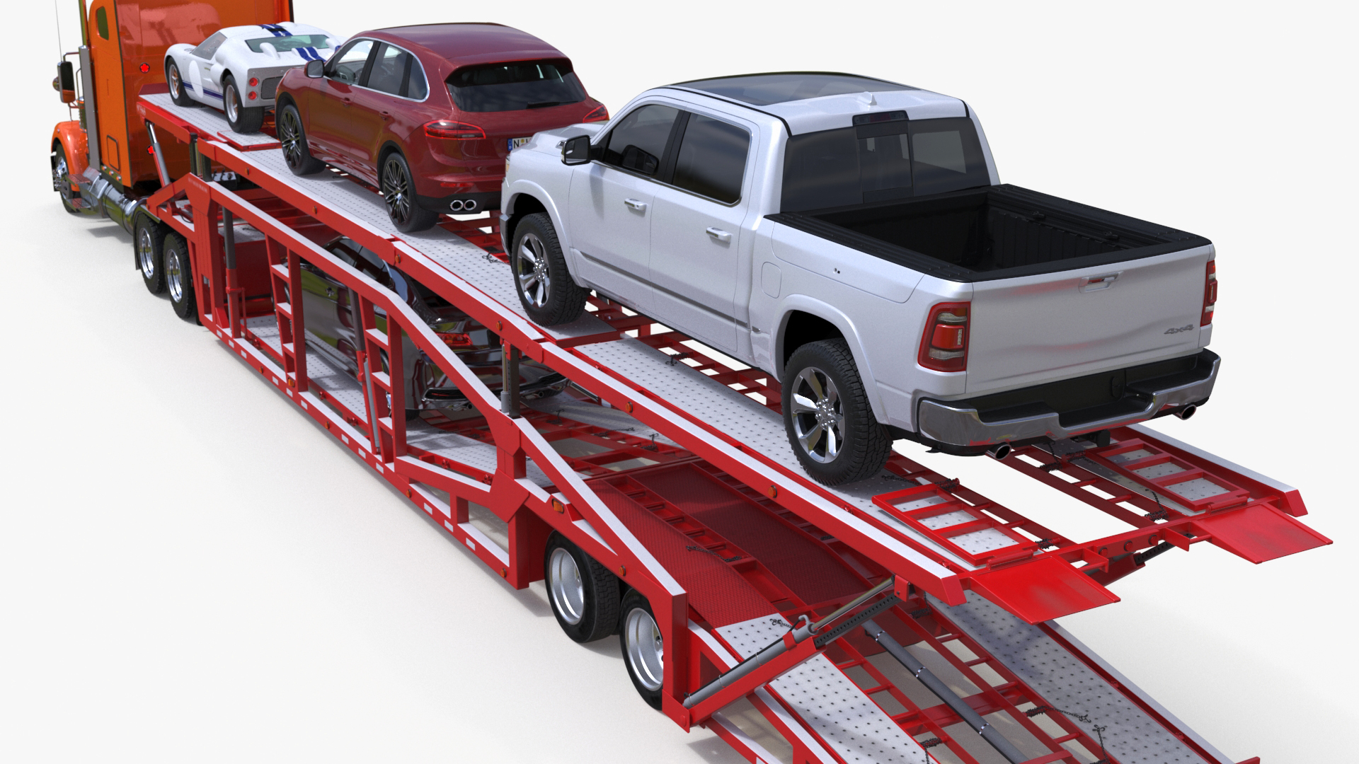 3D Freightliner Truck with Car Carried Loaded Vehicles