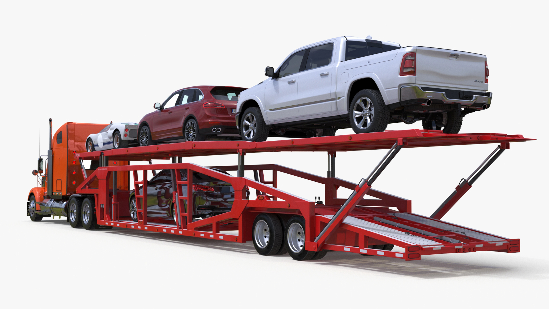 3D Freightliner Truck with Car Carried Loaded Vehicles