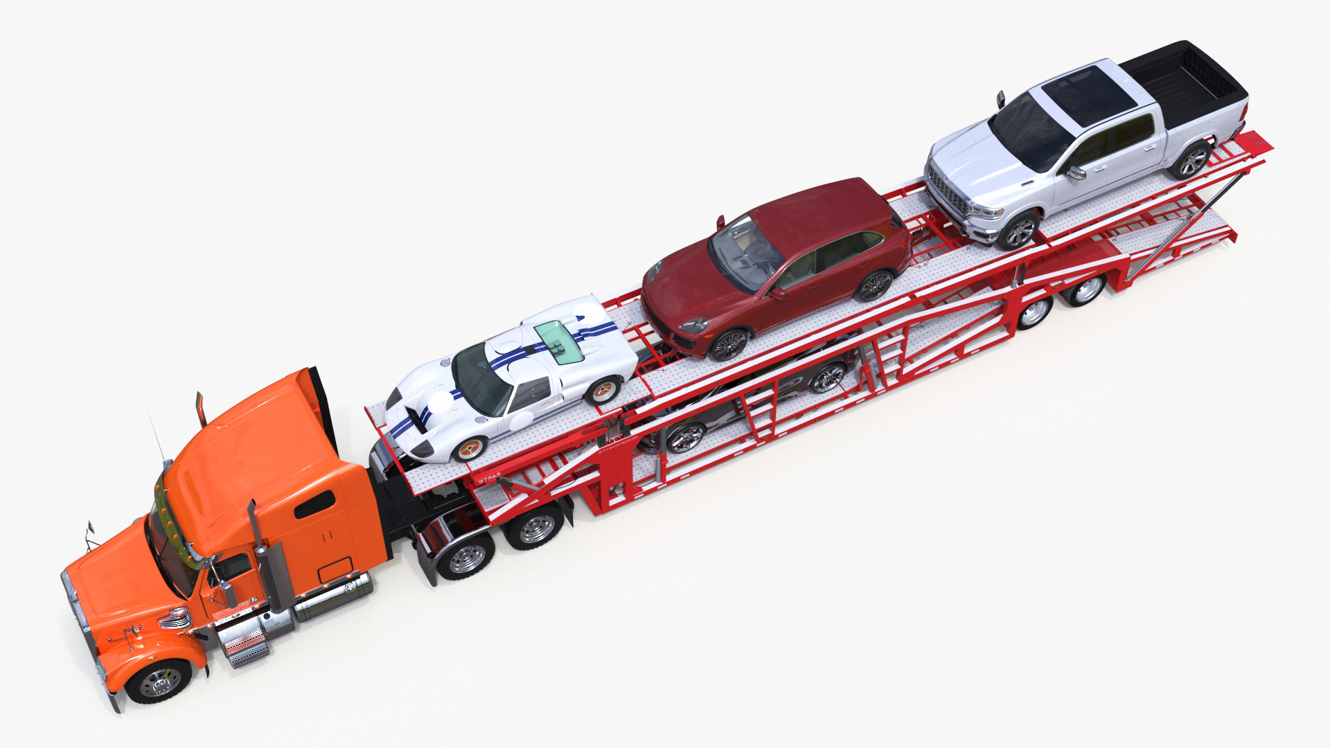 3D Freightliner Truck with Car Carried Loaded Vehicles