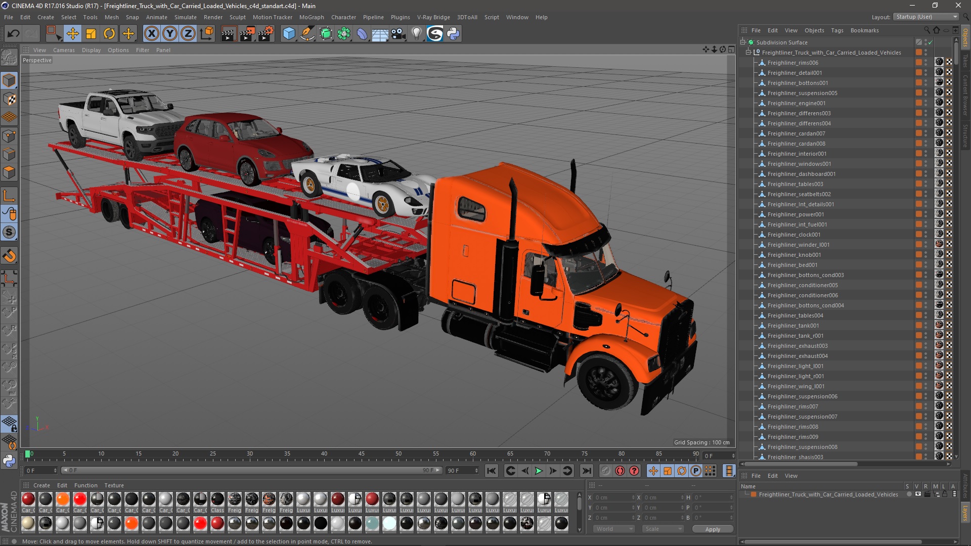 3D Freightliner Truck with Car Carried Loaded Vehicles
