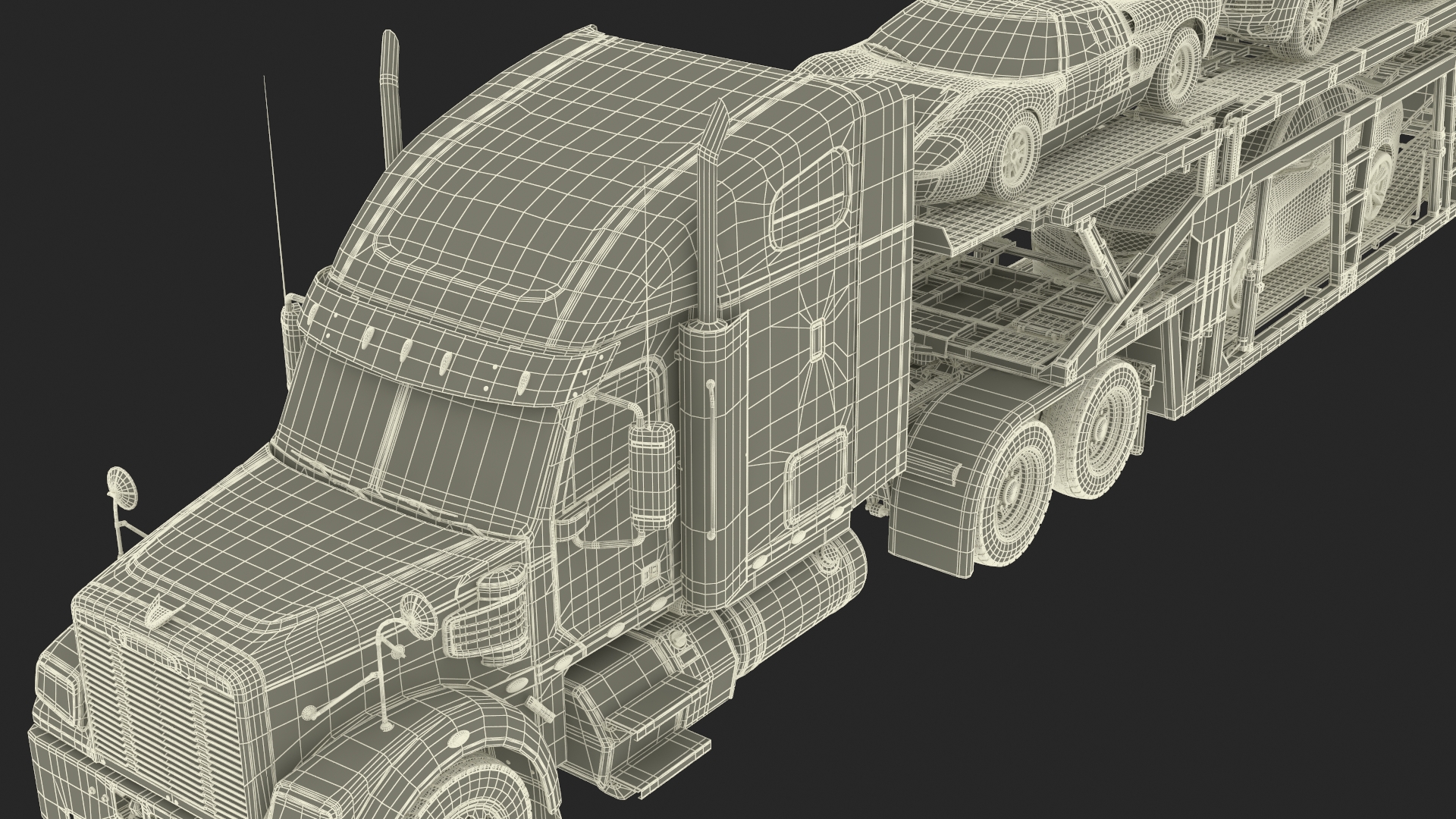 3D Freightliner Truck with Car Carried Loaded Vehicles