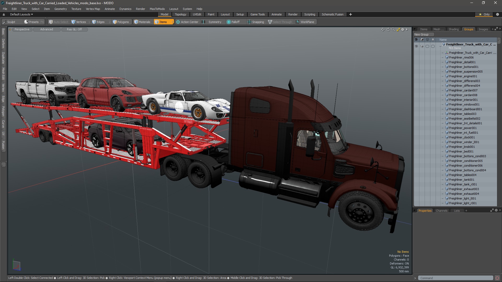 3D Freightliner Truck with Car Carried Loaded Vehicles
