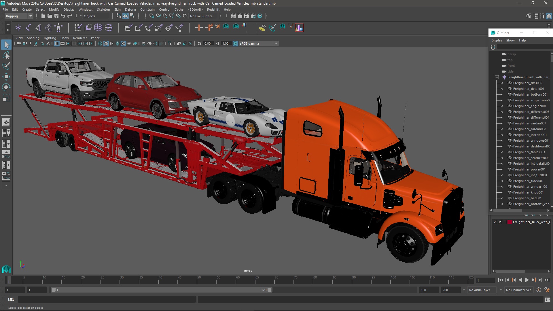 3D Freightliner Truck with Car Carried Loaded Vehicles