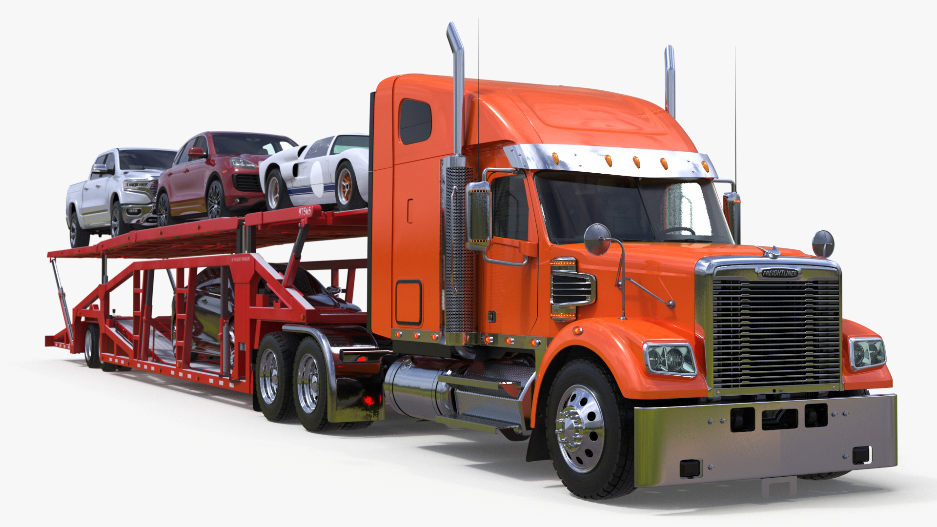 3D Freightliner Truck with Car Carried Loaded Vehicles