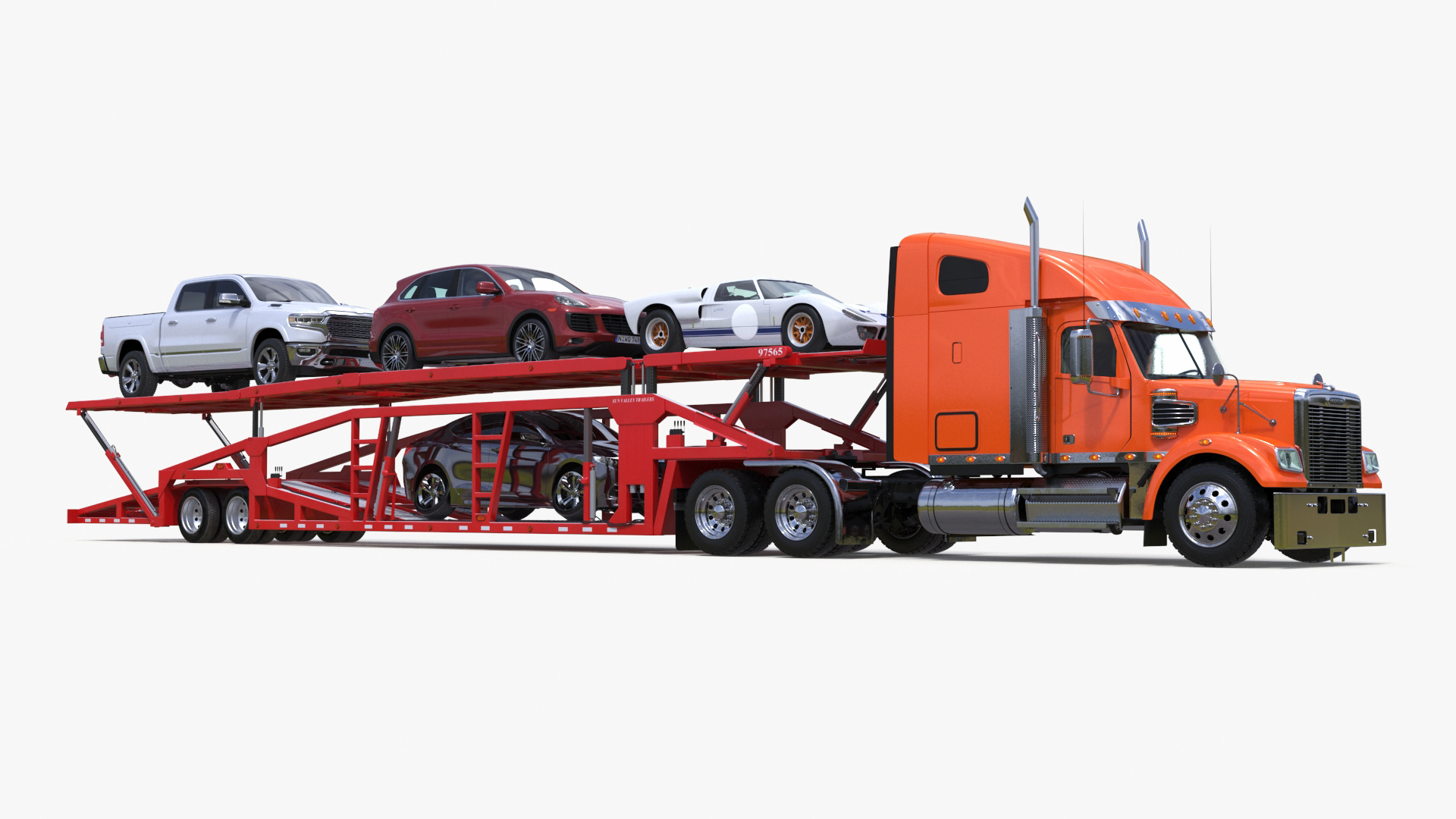 3D Freightliner Truck with Car Carried Loaded Vehicles