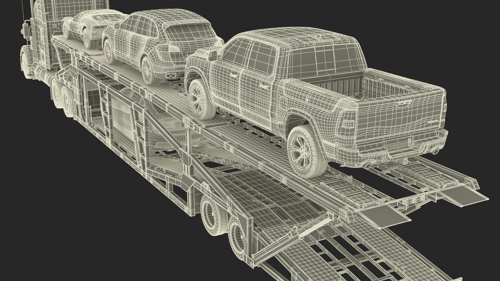 3D Freightliner Truck with Car Carried Loaded Vehicles