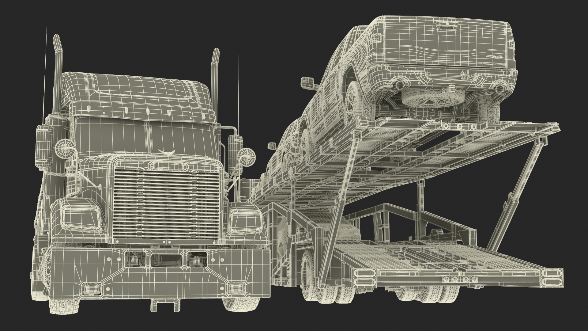 3D Freightliner Truck with Car Carried Loaded Vehicles