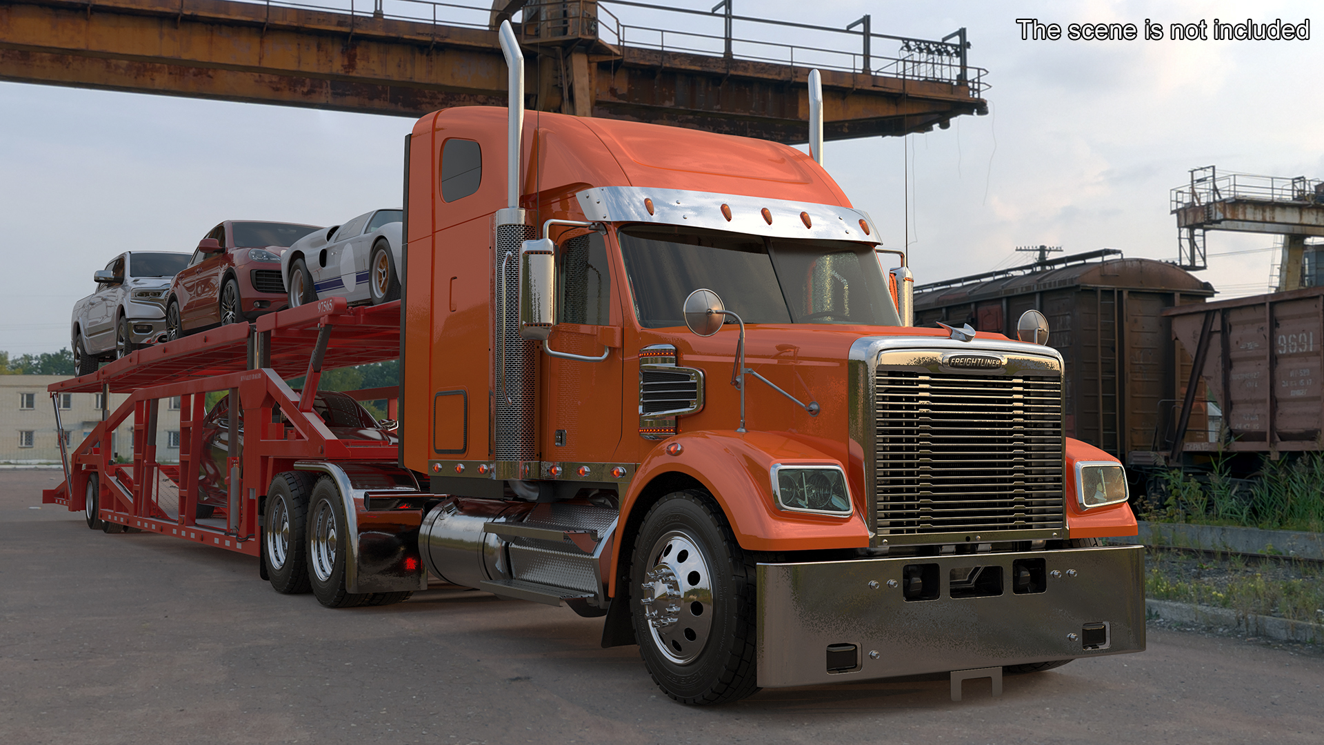 3D Freightliner Truck with Car Carried Loaded Vehicles