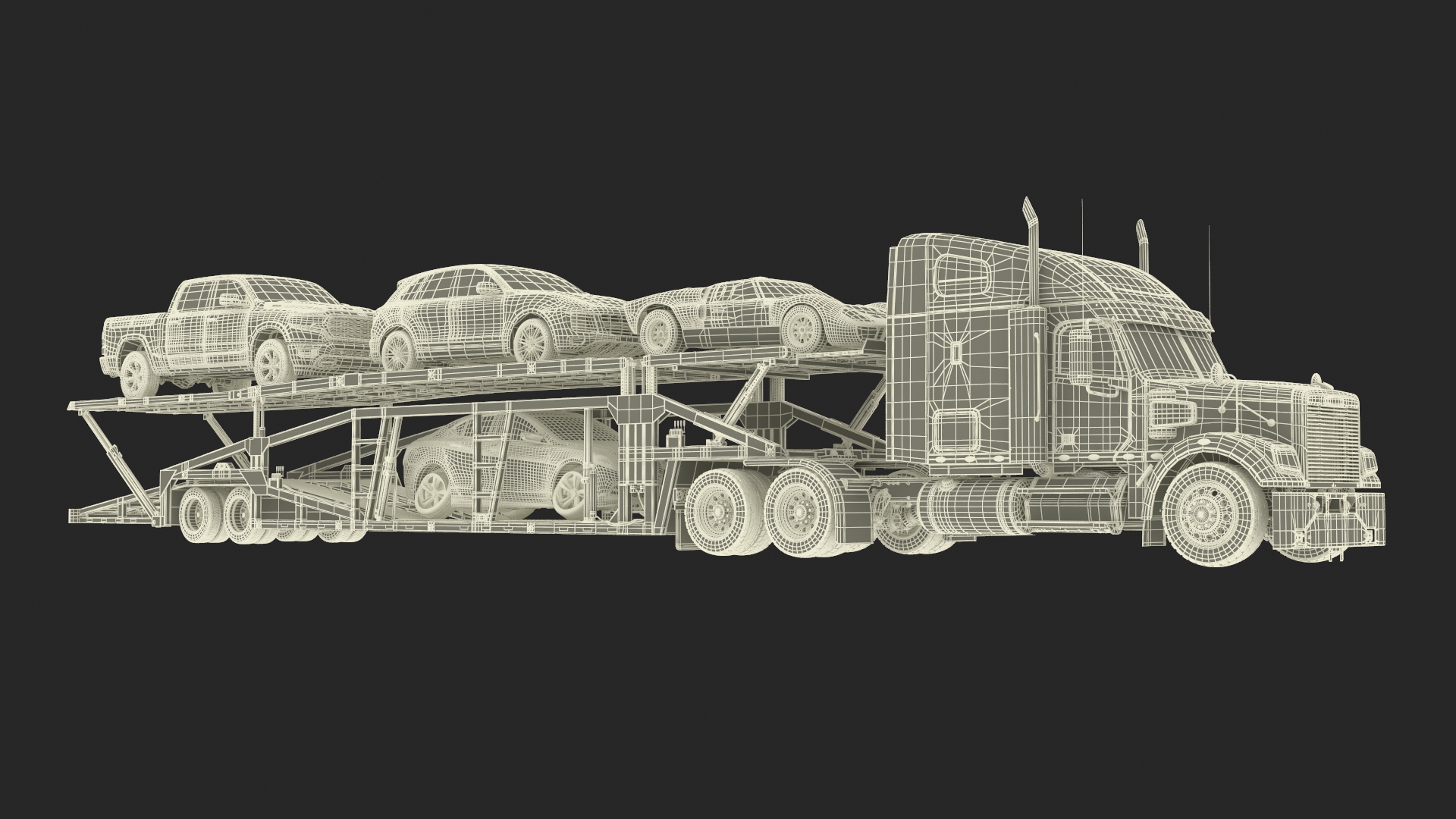 3D Freightliner Truck with Car Carried Loaded Vehicles