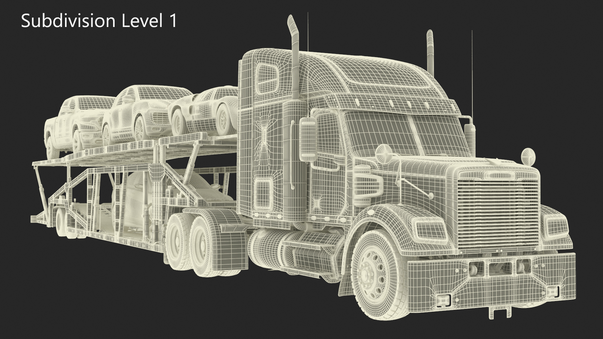 3D Freightliner Truck with Car Carried Loaded Vehicles