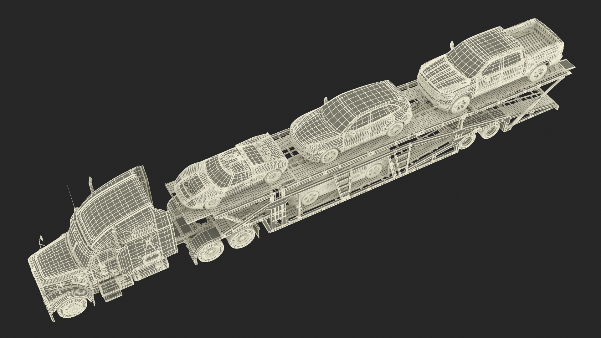 3D Freightliner Truck with Car Carried Loaded Vehicles