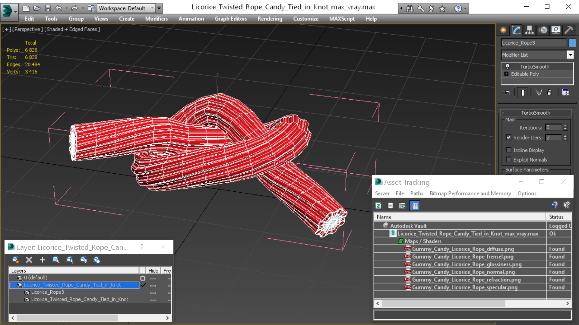 3D model Licorice Twisted Rope Candy Tied in Knot