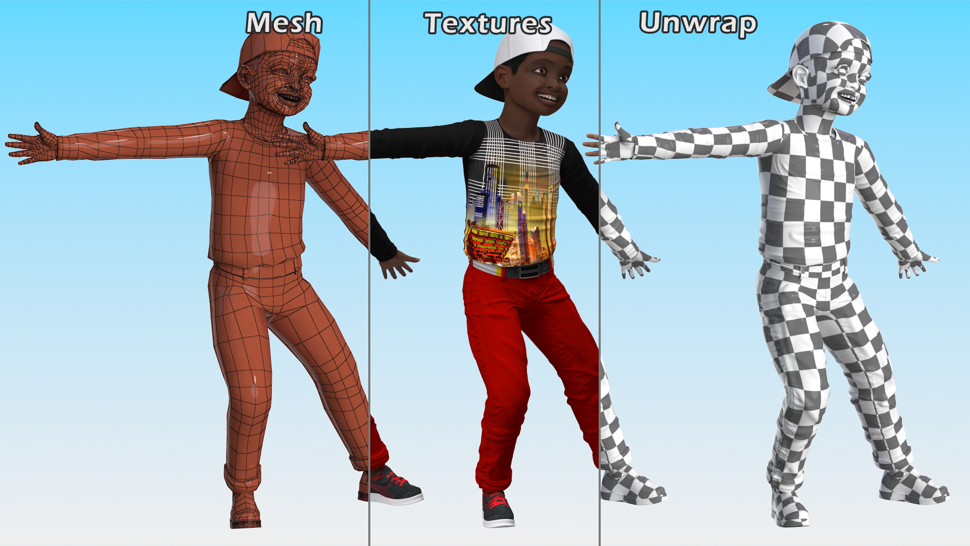 3D Black Child Boy Street Style Pose model