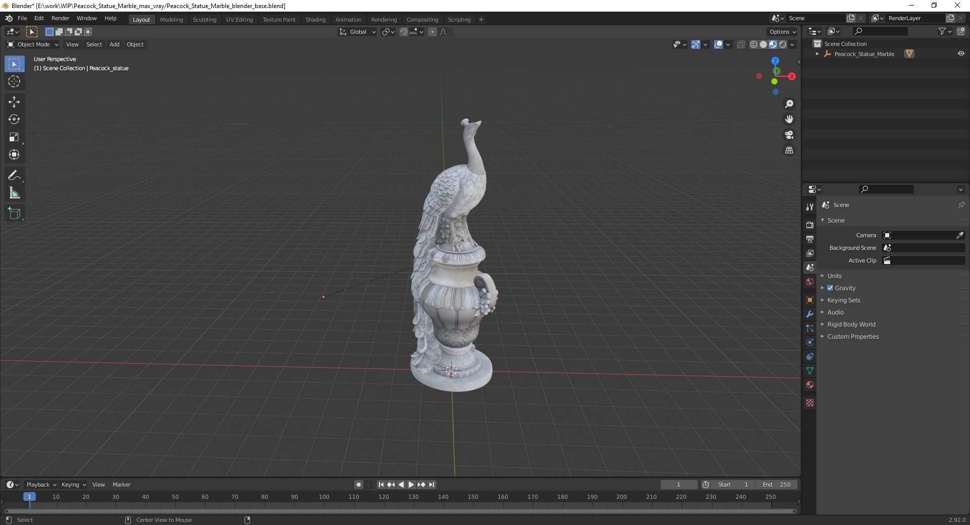 3D Peacock Statue Marble