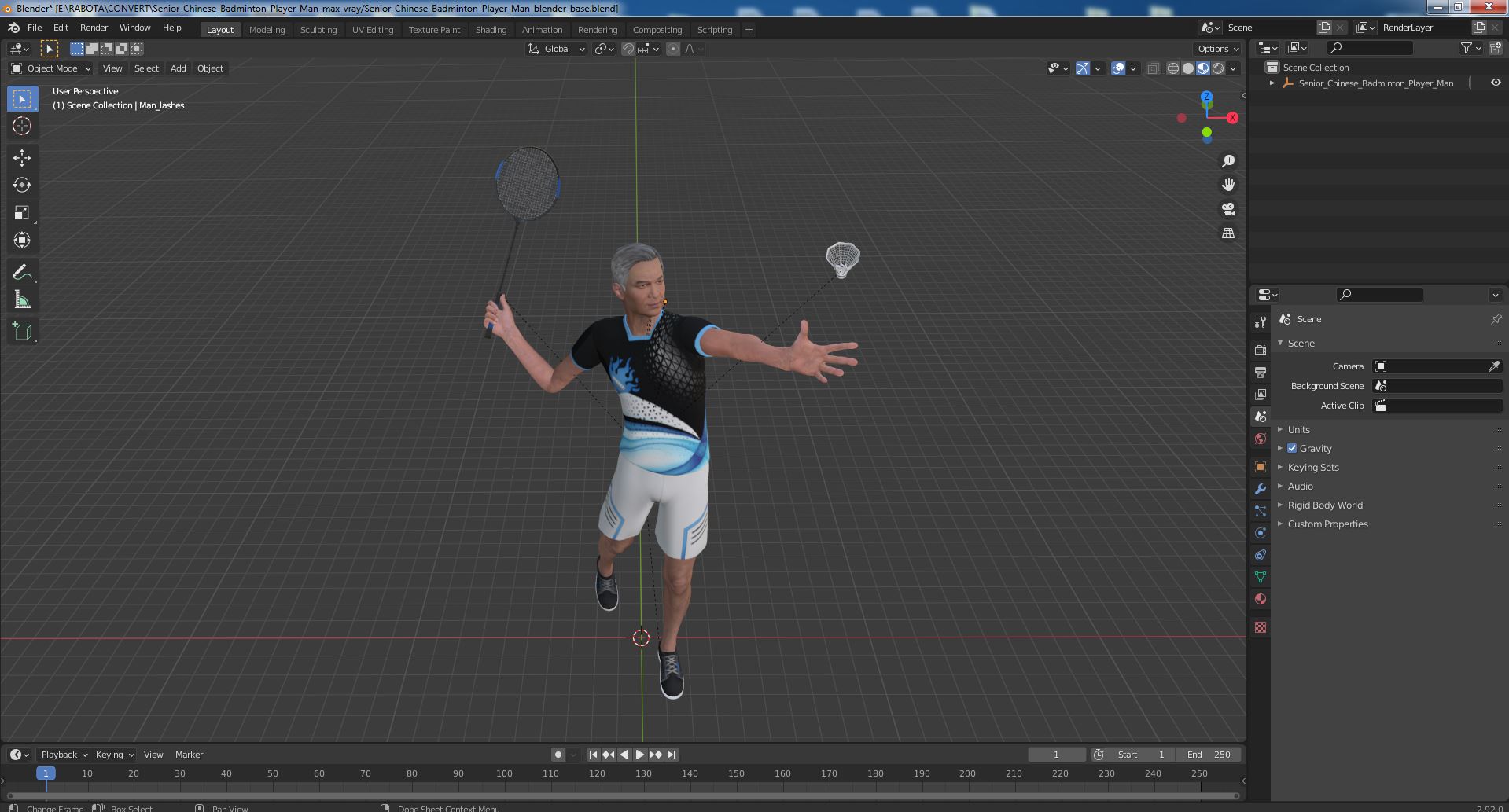 3D model Senior Chinese Badminton Player Man