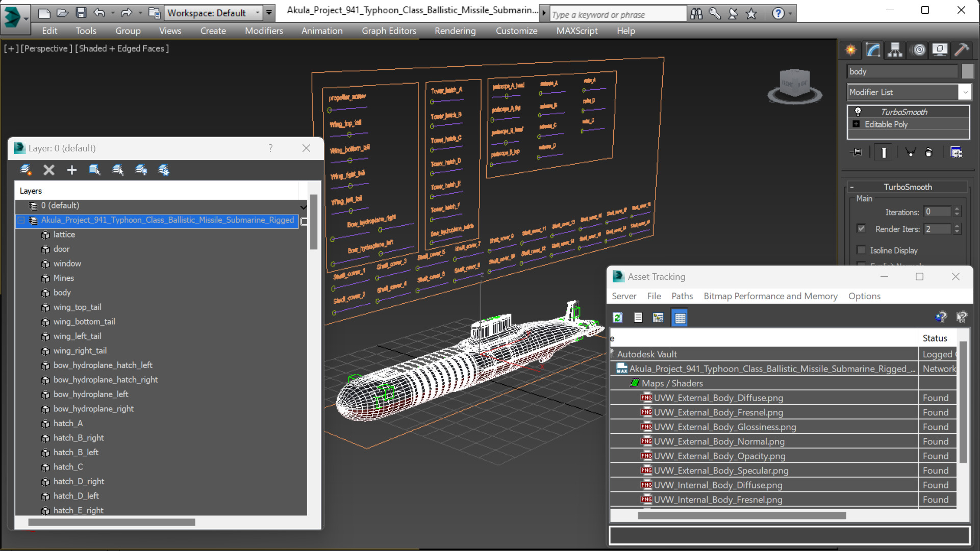 3D Akula Project 941 Typhoon Class Ballistic Missile Submarine Rigged